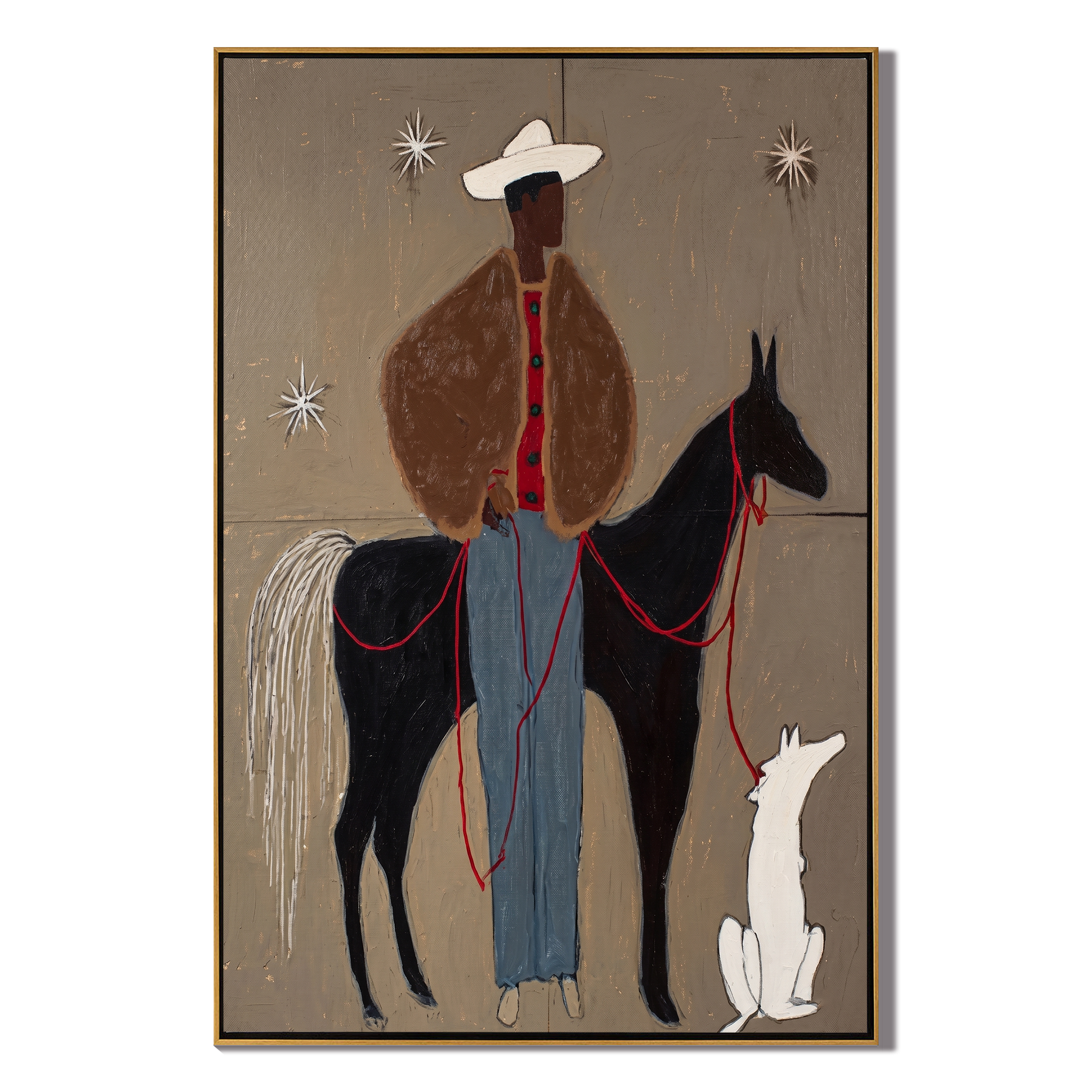 Starlit Companions – Contemporary Folk Art Cowboy & Horse Painting | Textured Wabi-Sabi Western Living Room Art