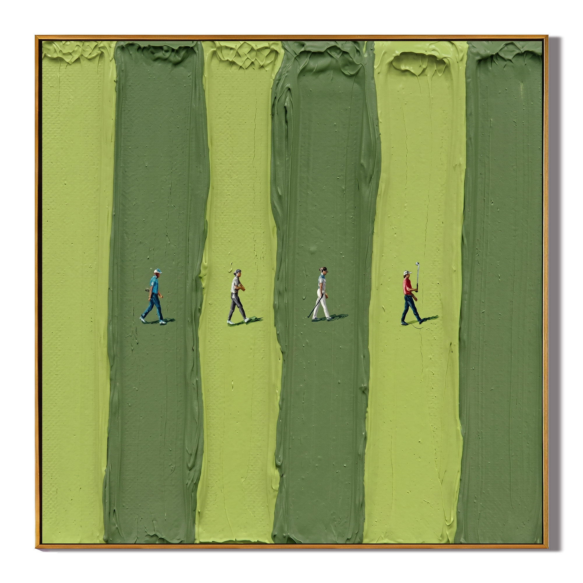 Greenway Stroll – Fresh Green Impasto Miniature Golf Abstract Canvas | Modern Minimalist Room Art