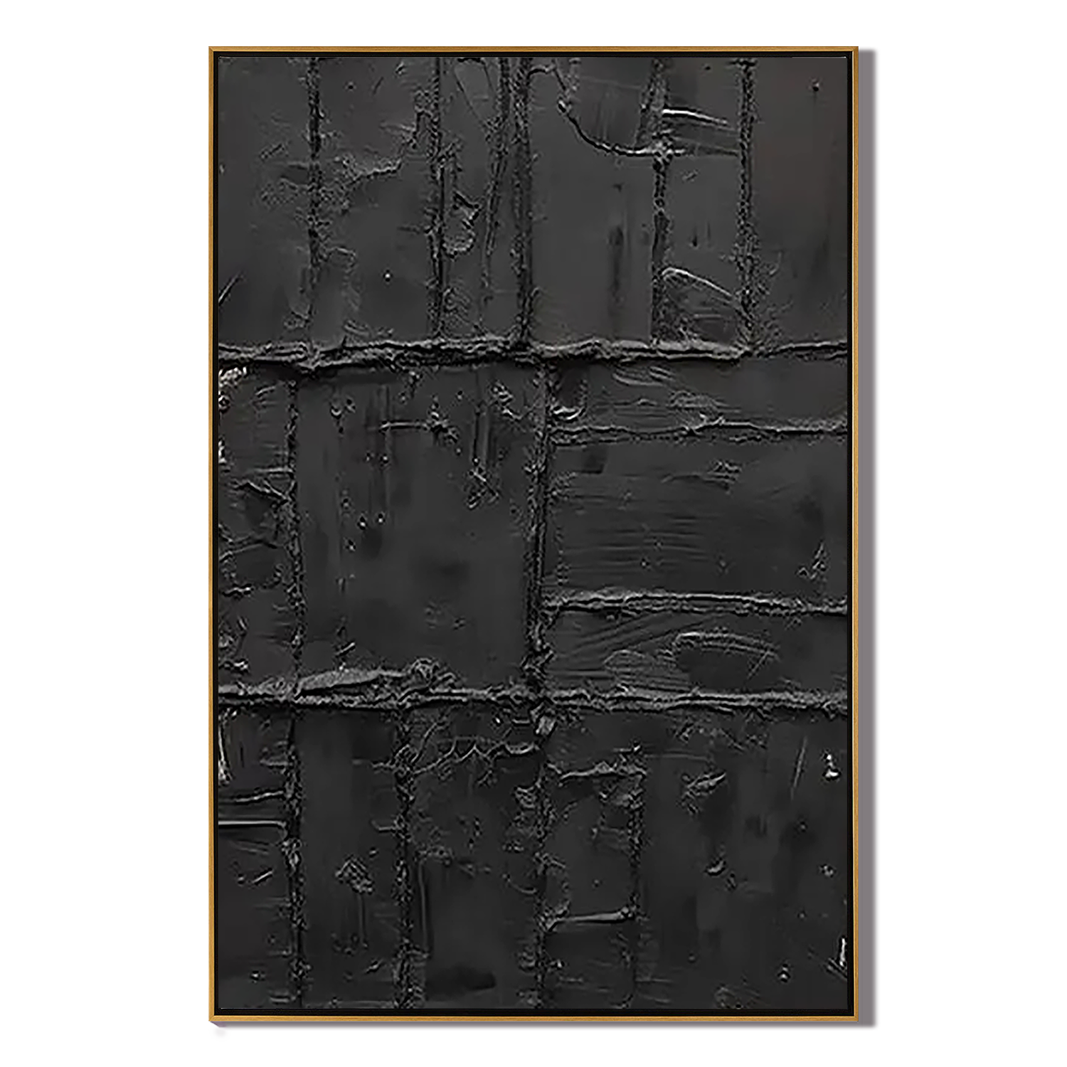 NOIR VESTIGE: Wabi-Sabi Wall Art, Hand-Painted All-Black Distressed Plaster Effect Relief 3D Textured Studio Art