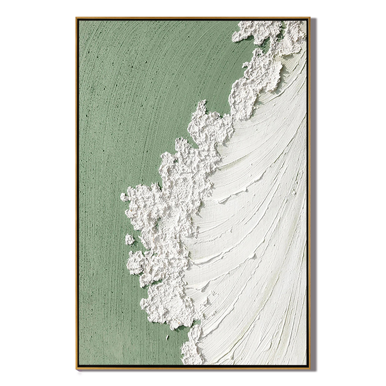 SAGE FOAM- Heavy Texture Ocean Wave Painting | Wabi-sabi Sage Green Abstract Hallway Art