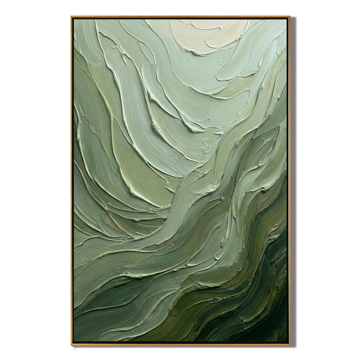 VERDANT FLOW: Texture Wall Art, Hand-Painted Sage Green and Olive Wave Palette Knife 3D Impasto Studio Art