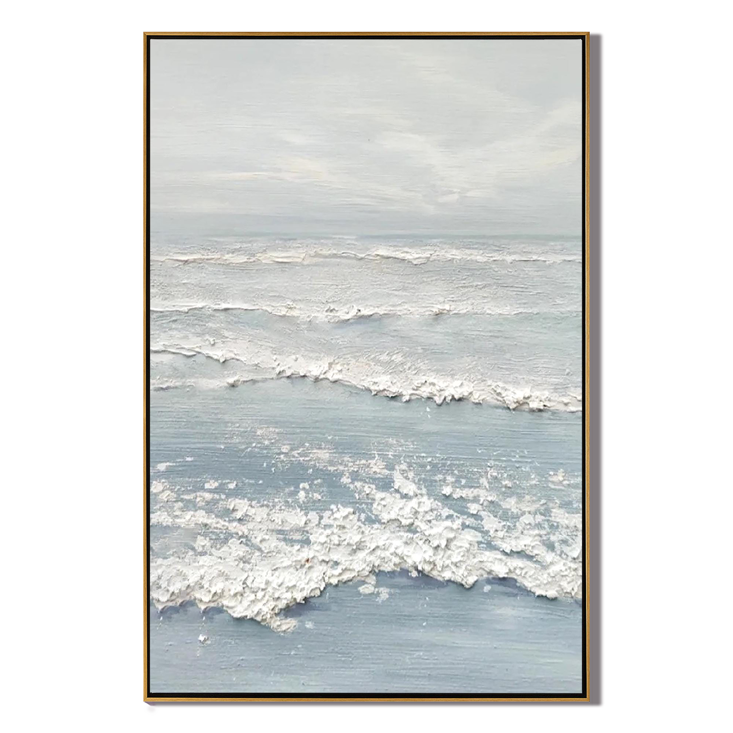 OCEAN MIST: Seascape Wall Art, Hand-Painted Pale Blue 3D Impasto Wave Heavy Texture Canvas Painting