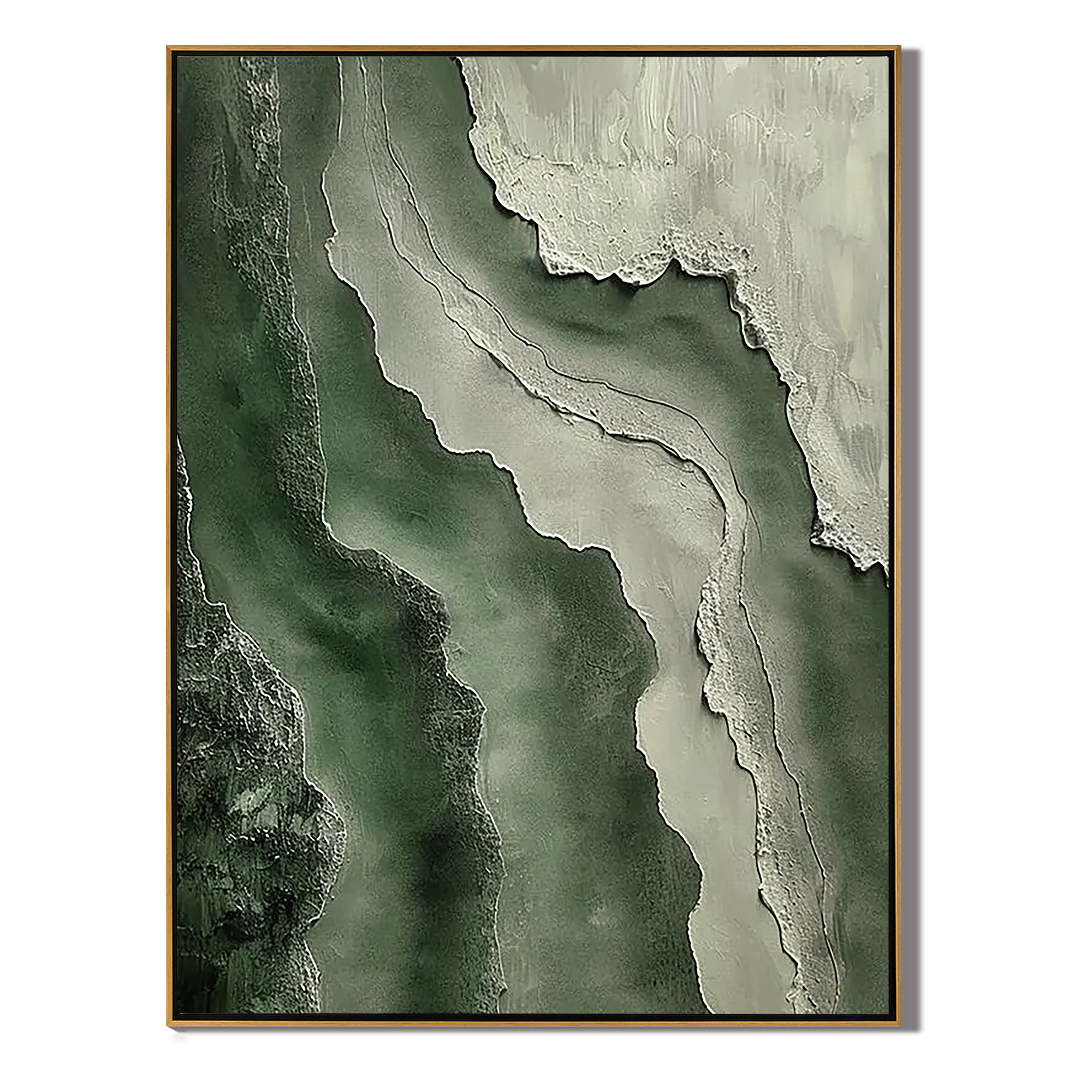 MOSS STRATA: Texture Wall Art, Hand-Painted Deep Green and Sage Plaster Effect Wave 3D Heavy Texture Studio Art