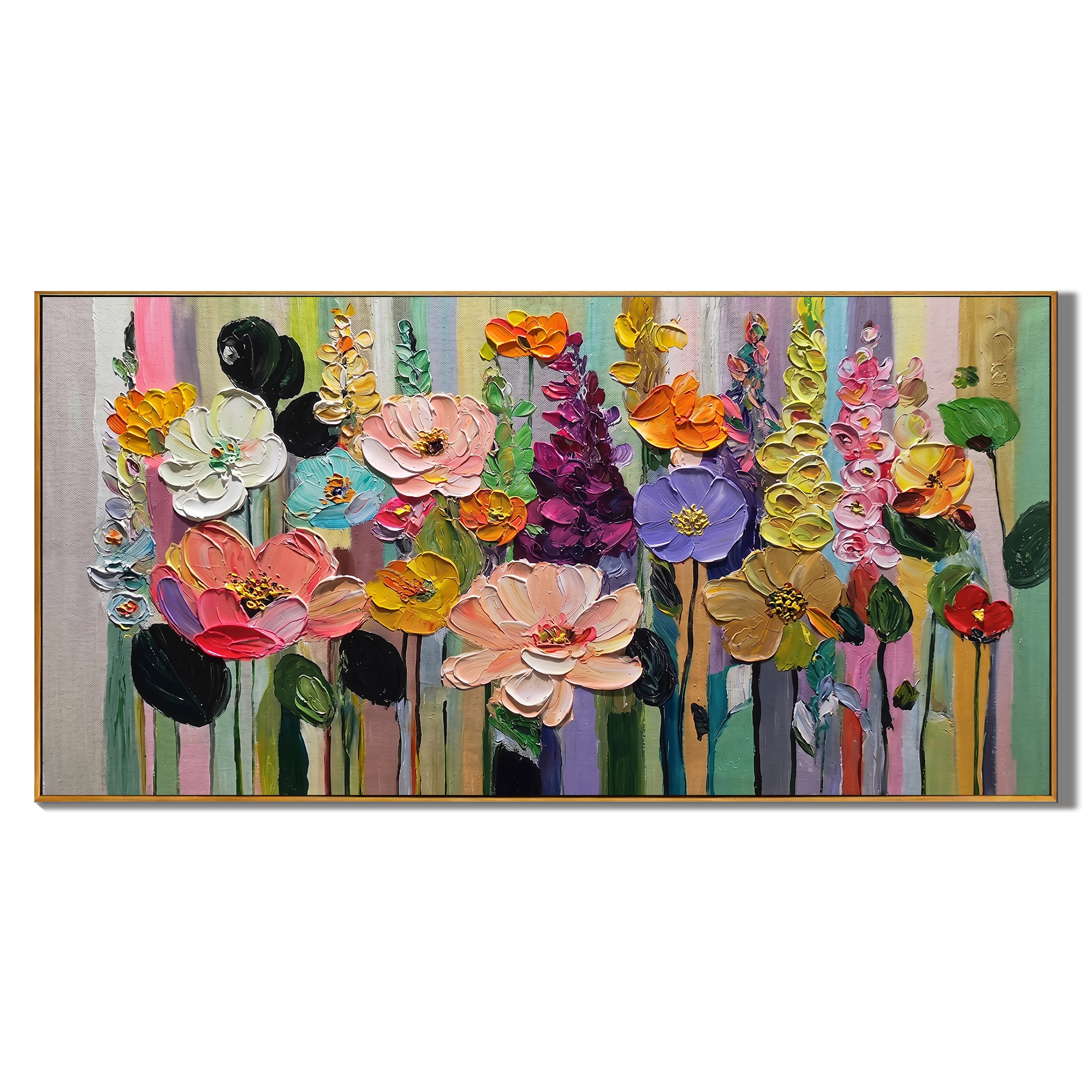 Dopamine Garden - Modern Impasto Colorful Wildflower Canvas | Joyful Living Room Wall Art
