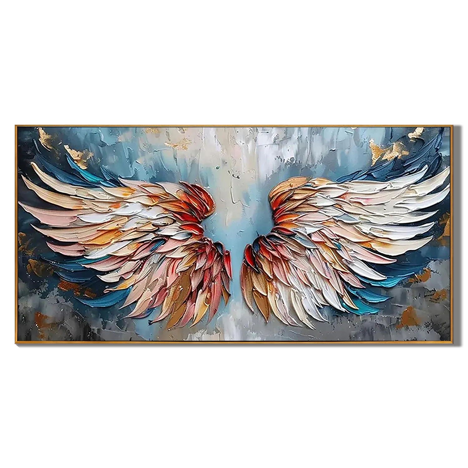 ANGELIC RISE: Panoramic 3D Heavy Texture Wing Wall Art, Modern Feather Relief Painting