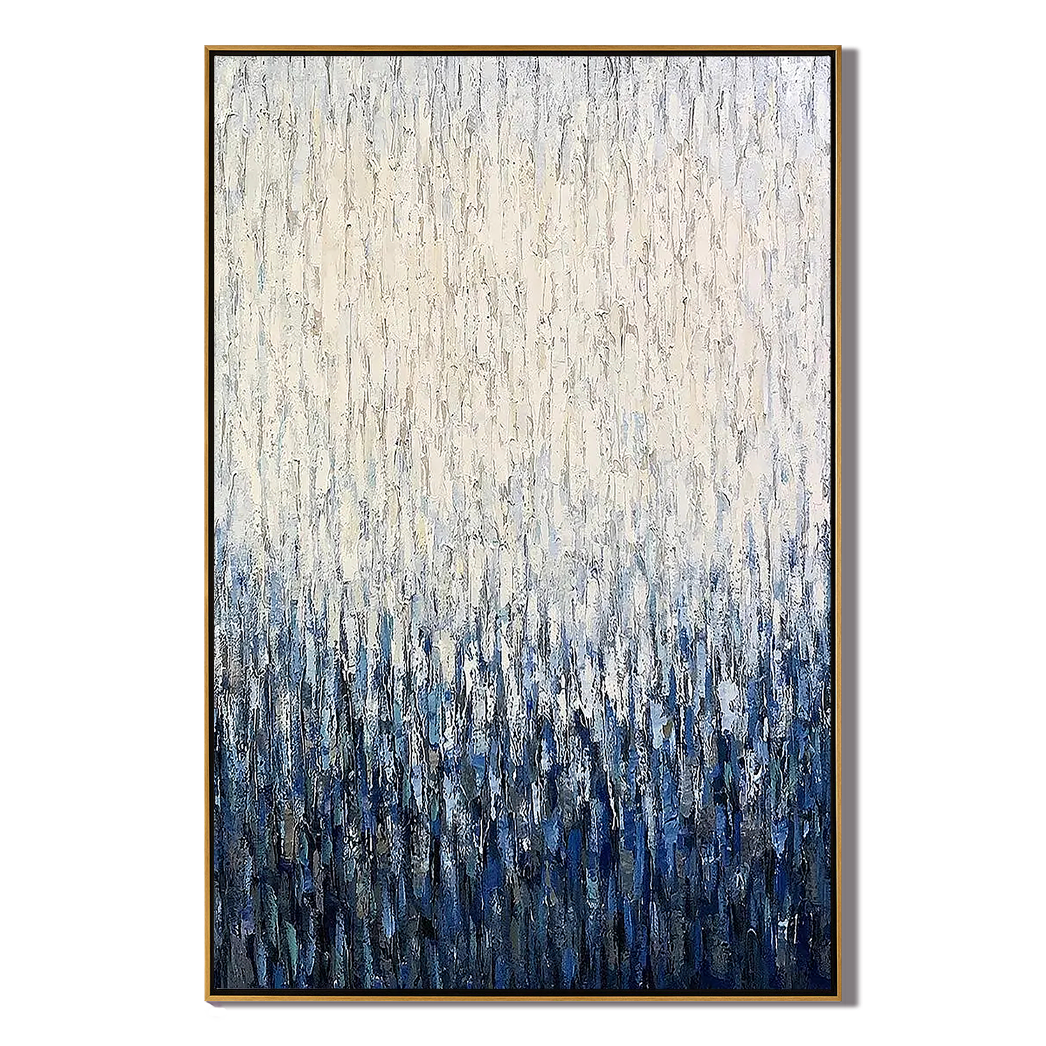 AZURE RAIN: Modern Abstract Wall Art, 3D Heavy Texture Blue & White Pointillism Relief