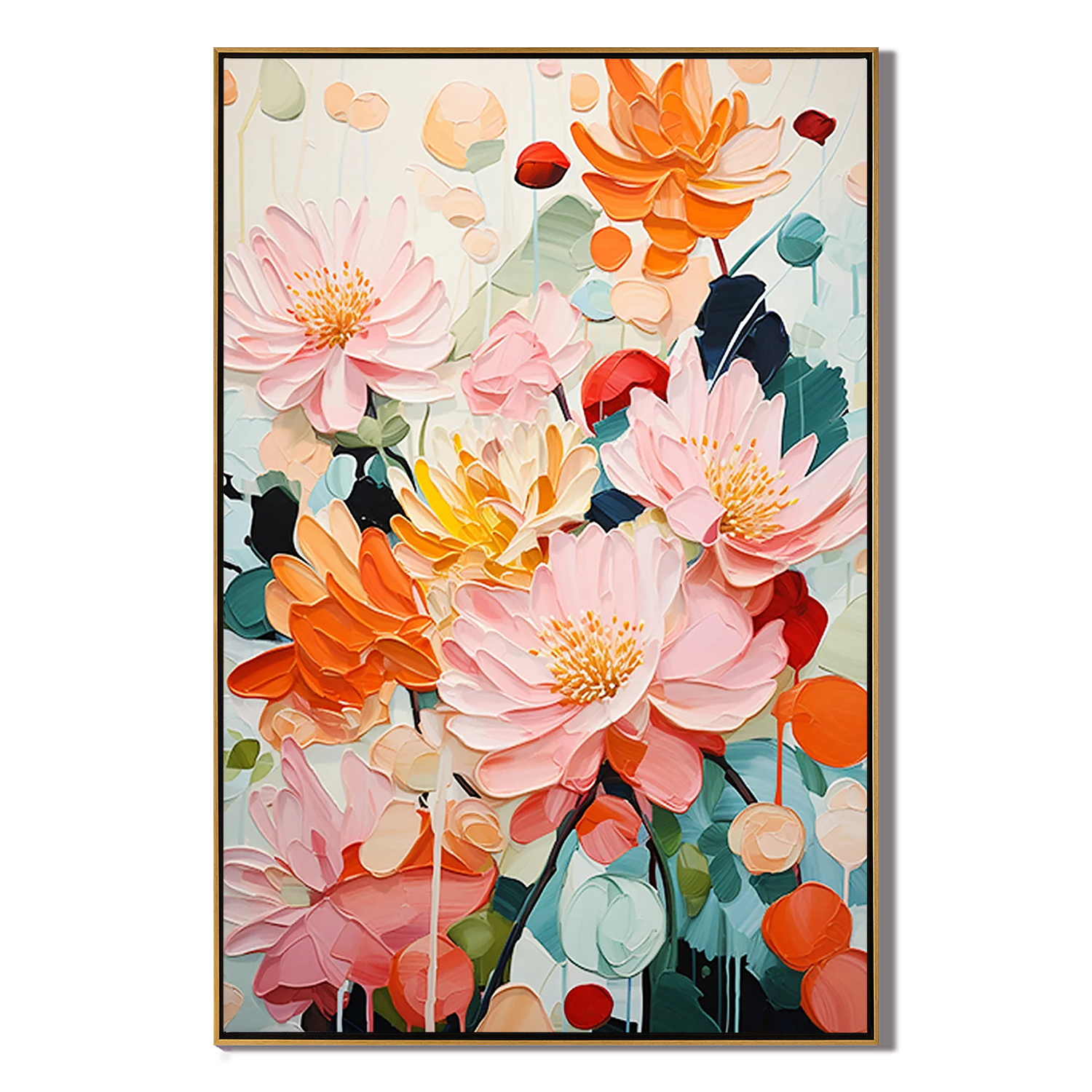VIVID BLOOMS: Floral Wall Art, Hand-Painted Modern Abstract Impasto Thick Textured Gallery Art