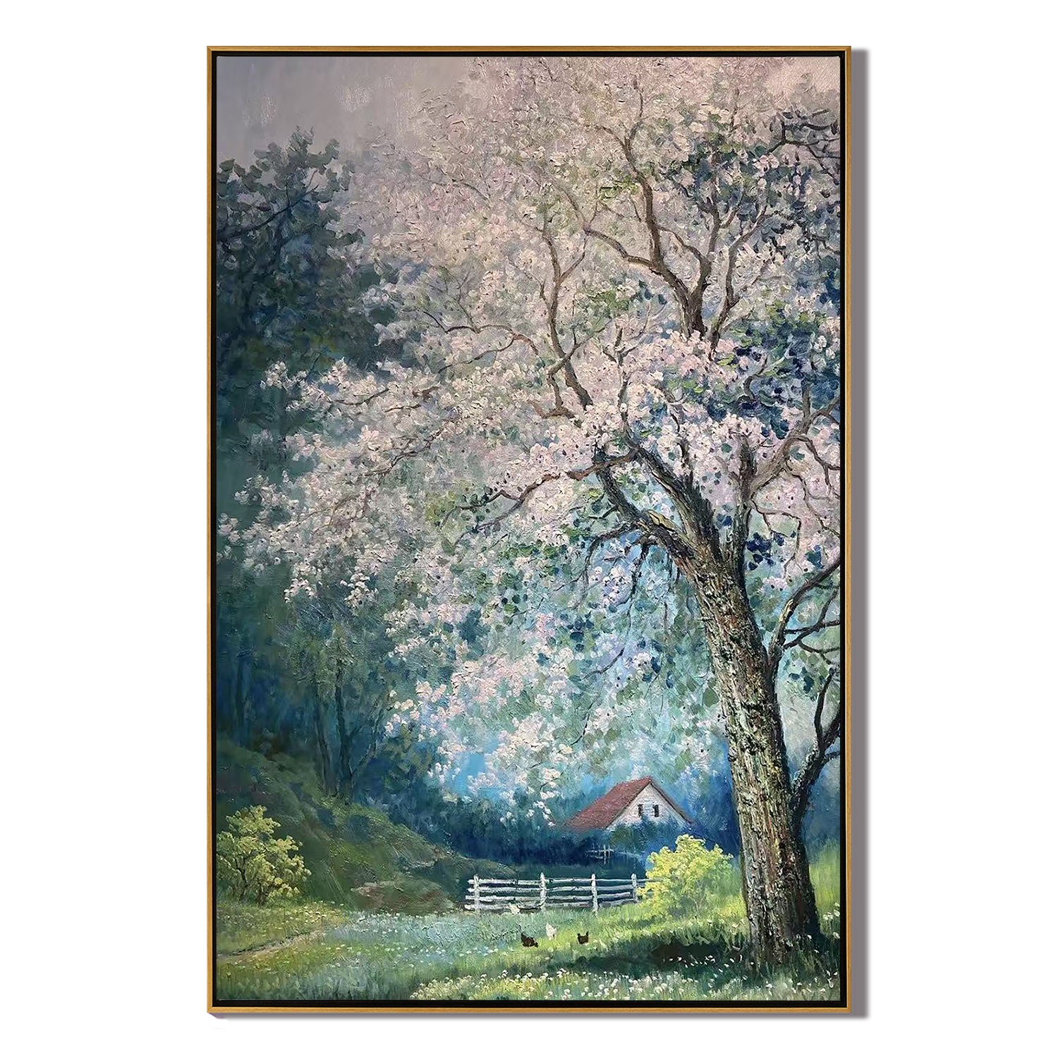 Spring Pastoral – Impressionist Flowers and Cottage Landscapes Painting | Rustic-Style Bedroom Art