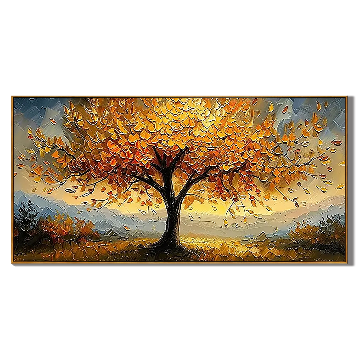 Golden Anthem – Modern Hand-Painted Impasto Oil Painting | Textured Tree of Life Living Room Art