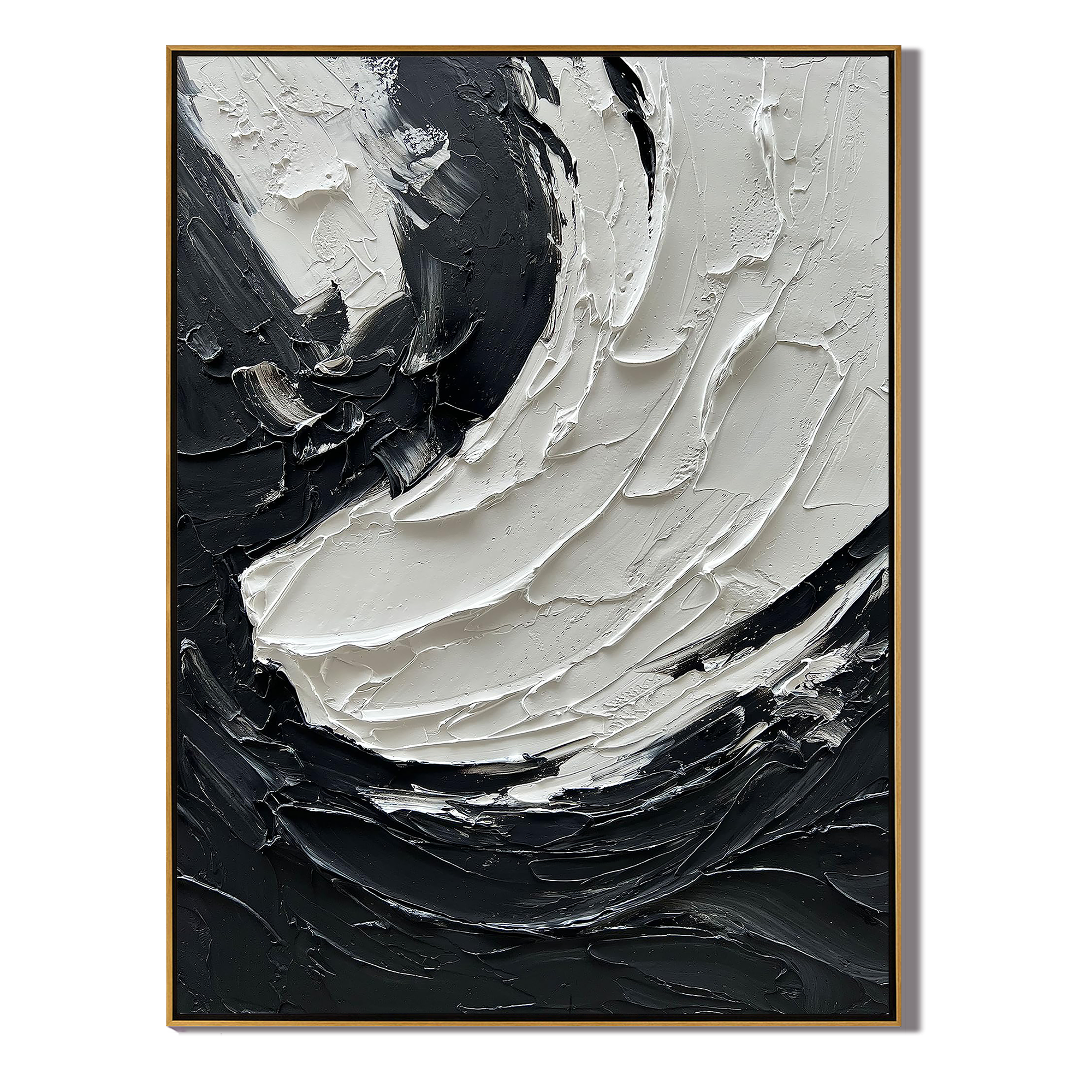 ZEN FLOW: 3D Heavy Texture Black and White Wall Art, Modern Impasto Swirl Relief