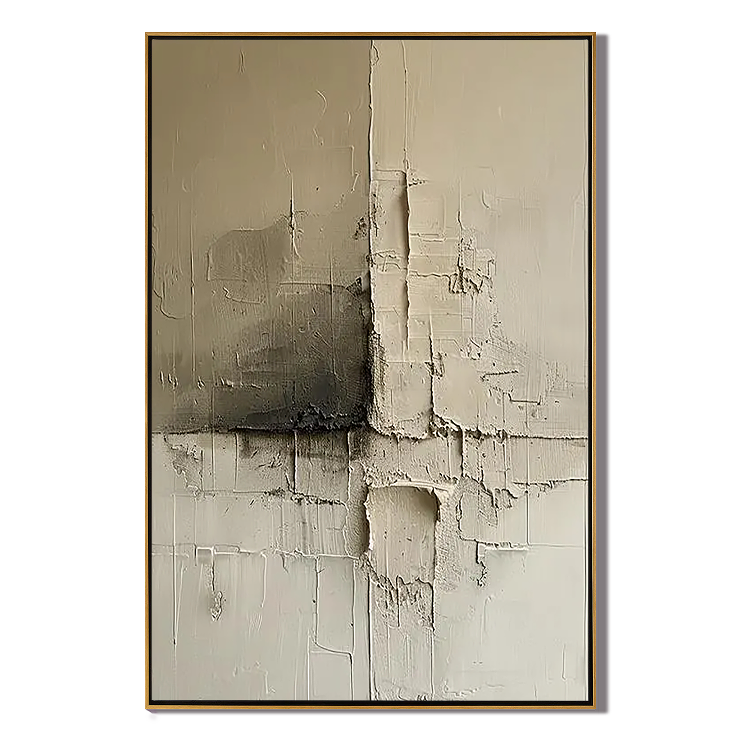ANCIENT TRACE: Texture Wall Art, Hand-Painted Neutral Beige and Grey Plaster Effect Relief 3D Heavy Texture Studio Art