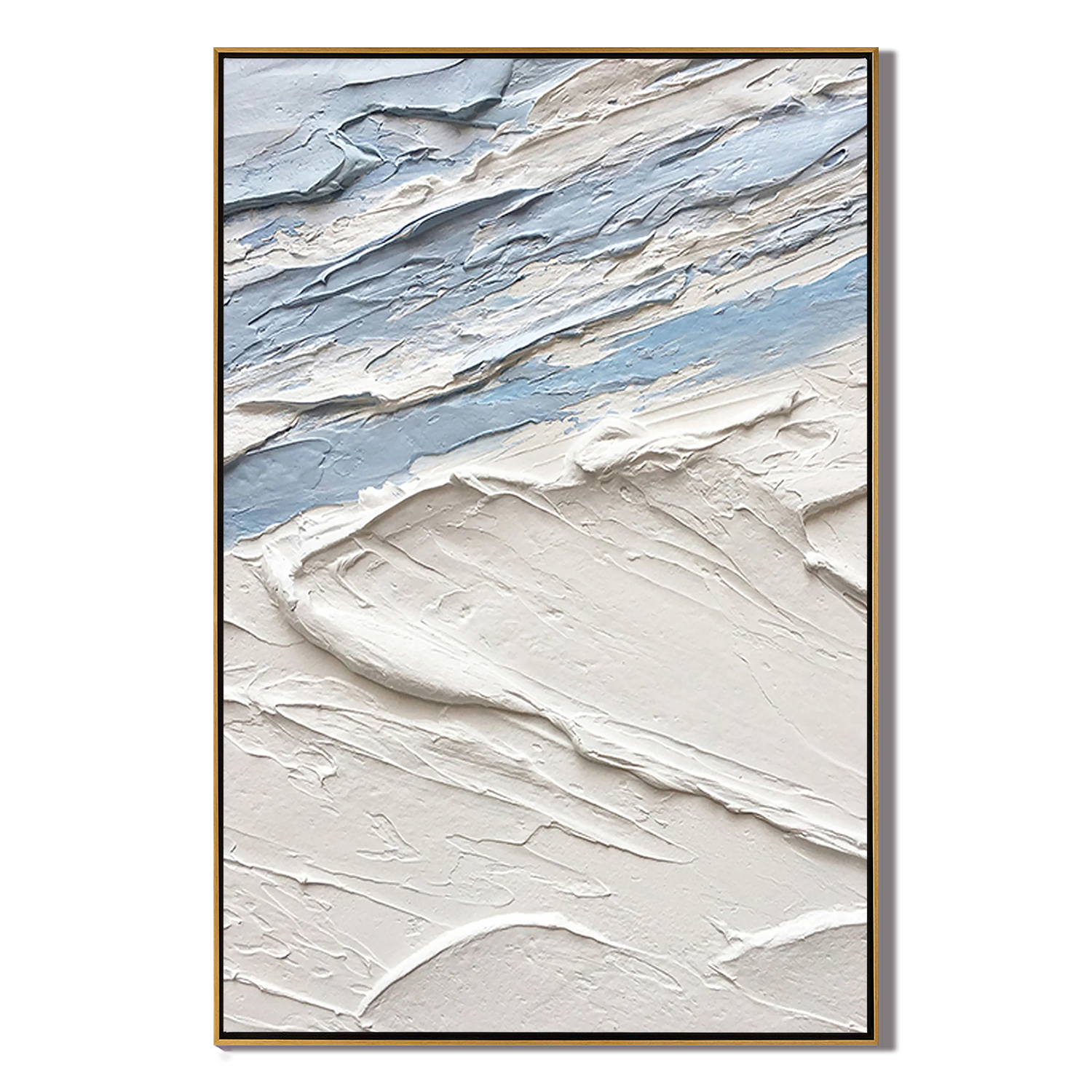 ARCTIC DRIFT: Texture Wall Art, Hand-Painted White and Icy Blue 3D Impasto Palette Knife Heavy Texture Canvas Painting