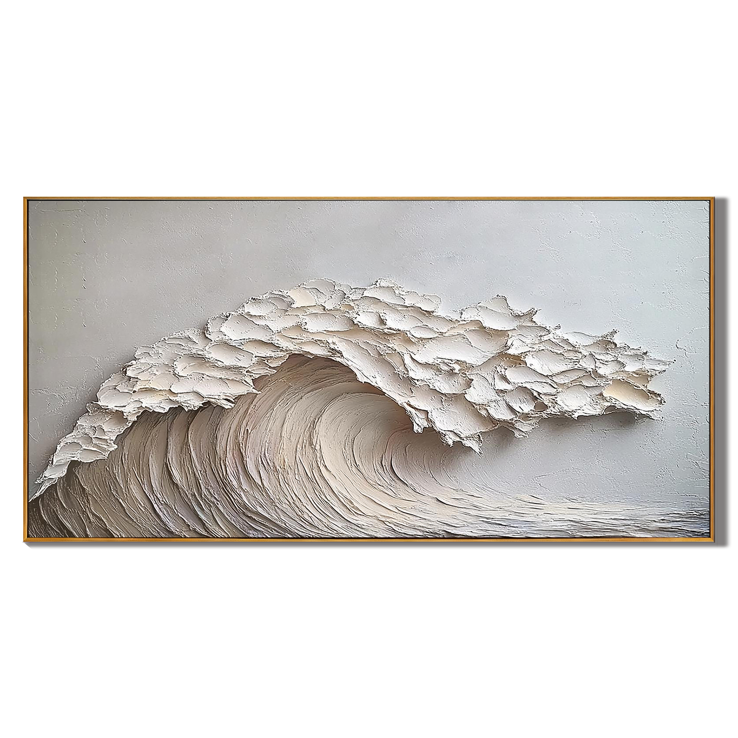 SNOW TIDE: Texture Wall Art, Hand-Painted Minimalist White Ocean Wave 3D Plaster Relief Heavy Texture Studio Art
