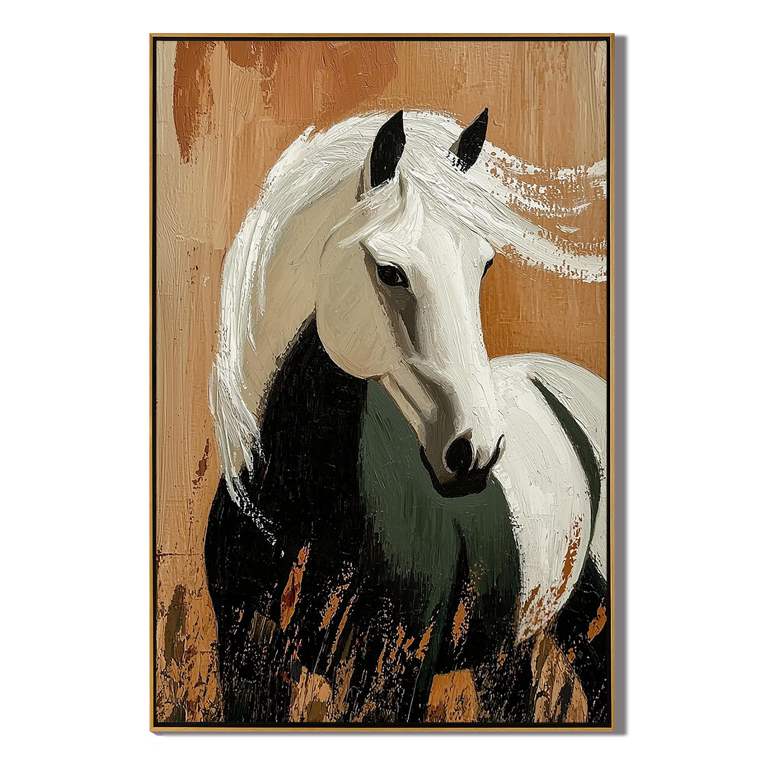 Noble Mane – Textured Black and White Horse Portrait Painting | Modern Minimalist Living Room Art