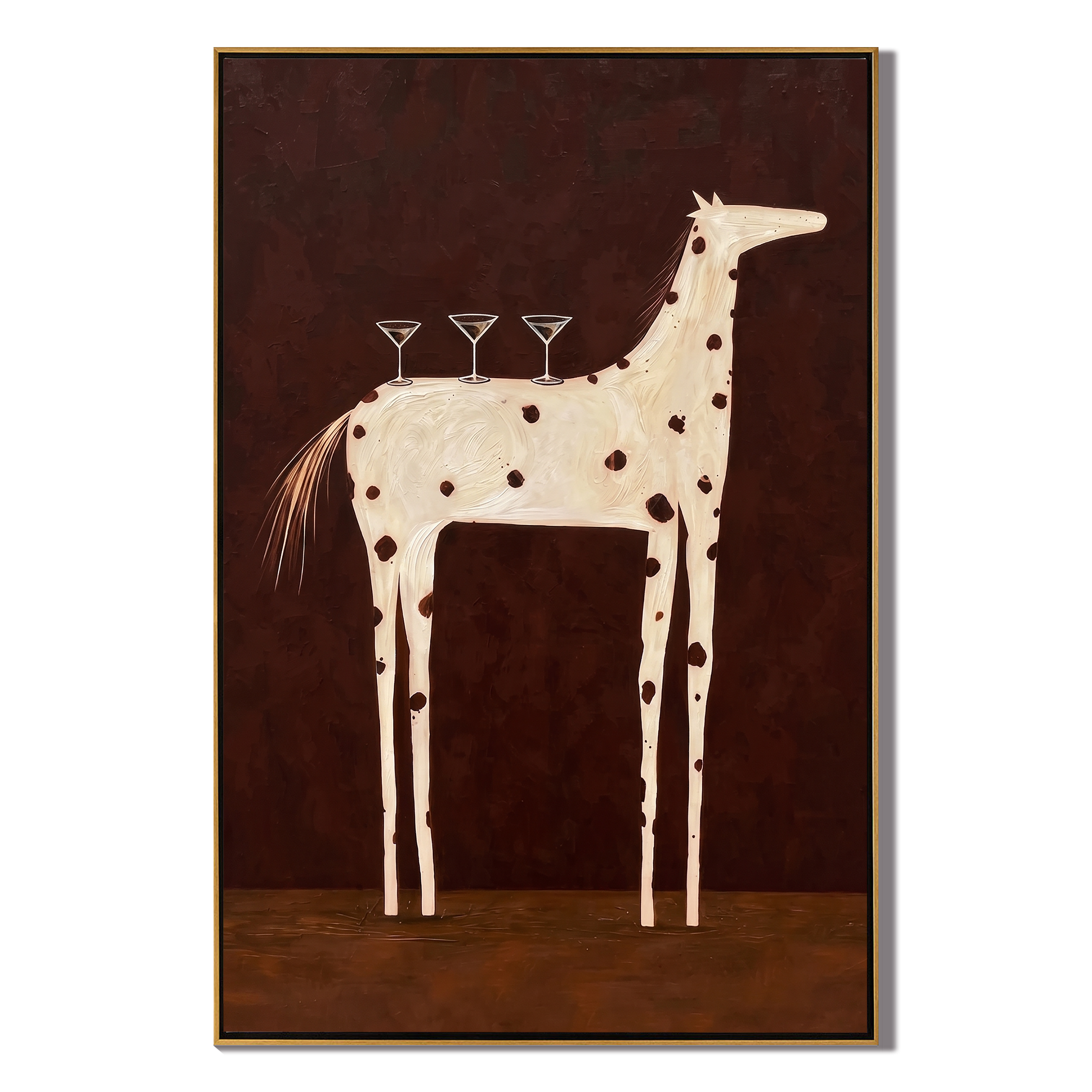 Spirited Balance – Whimsical Equine Martini Painting | Heavy Texture Eclectic Wall Art