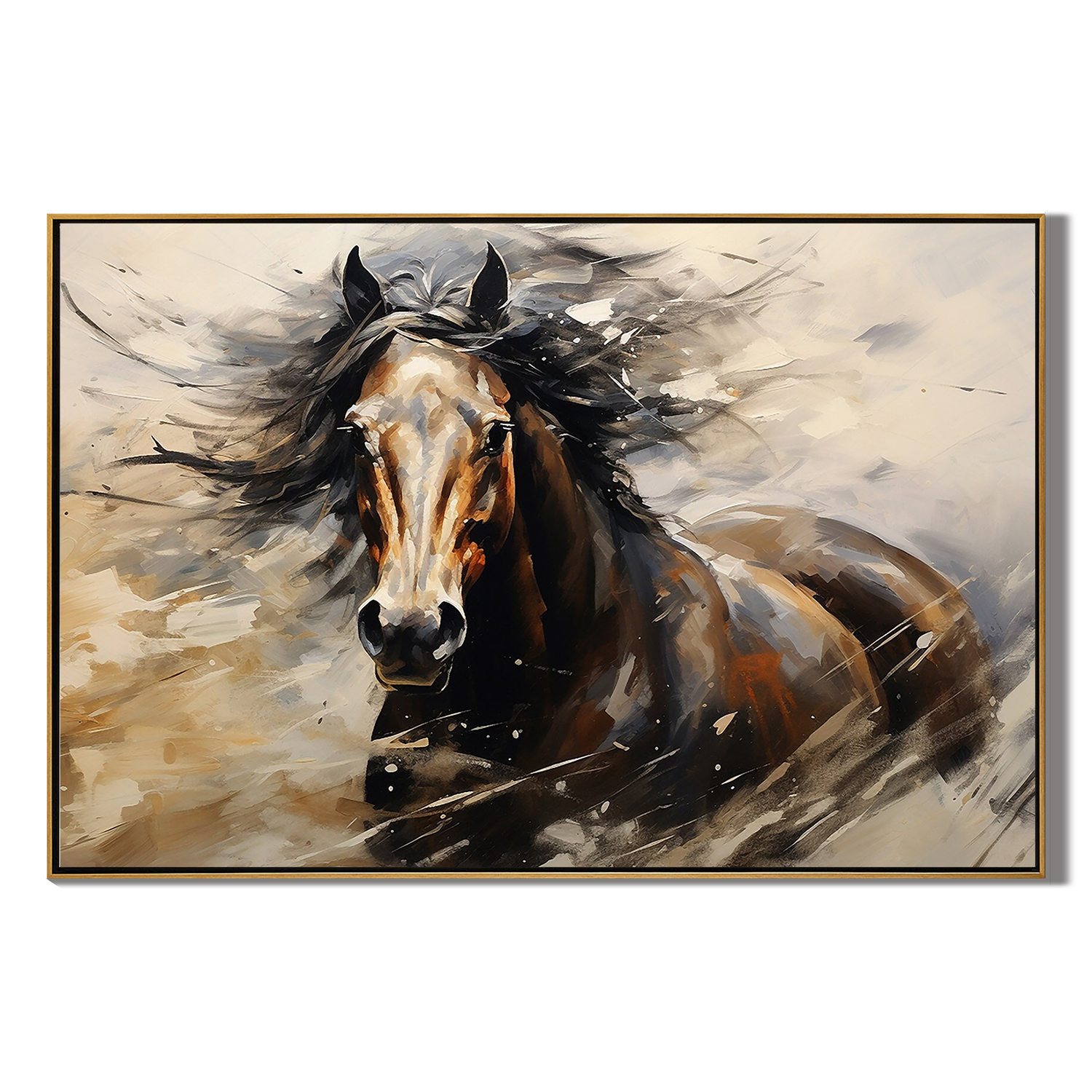 DARK STALLION: Bold Textured Brown Horse Wall Art, Modern 3D Animal Portrait Canvas