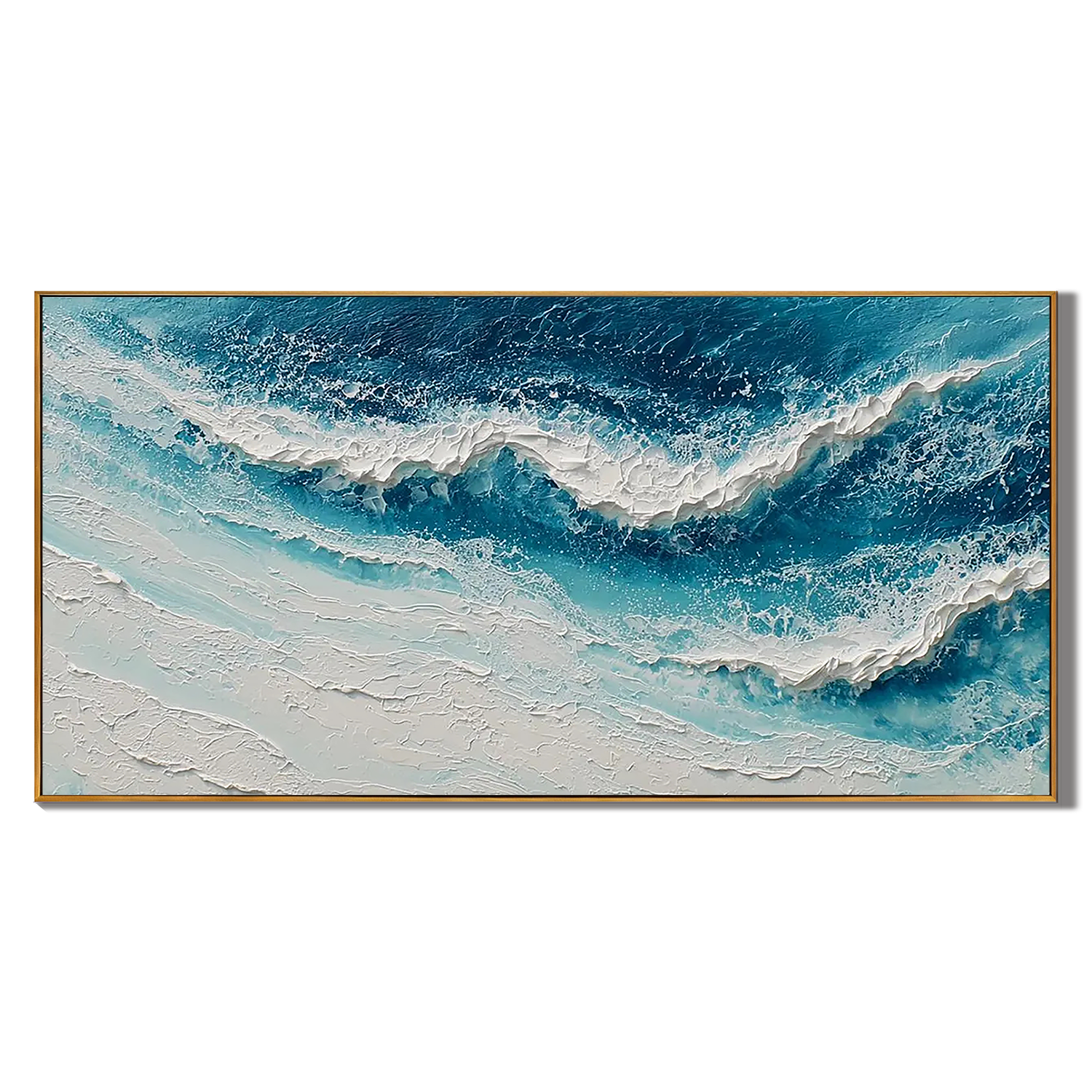 GLACIAL SURGE: Texture Wall Art, Hand-Painted Horizontal Glacial Blue and White 3D Impasto Palette Knife Heavy Texture Canvas Painting