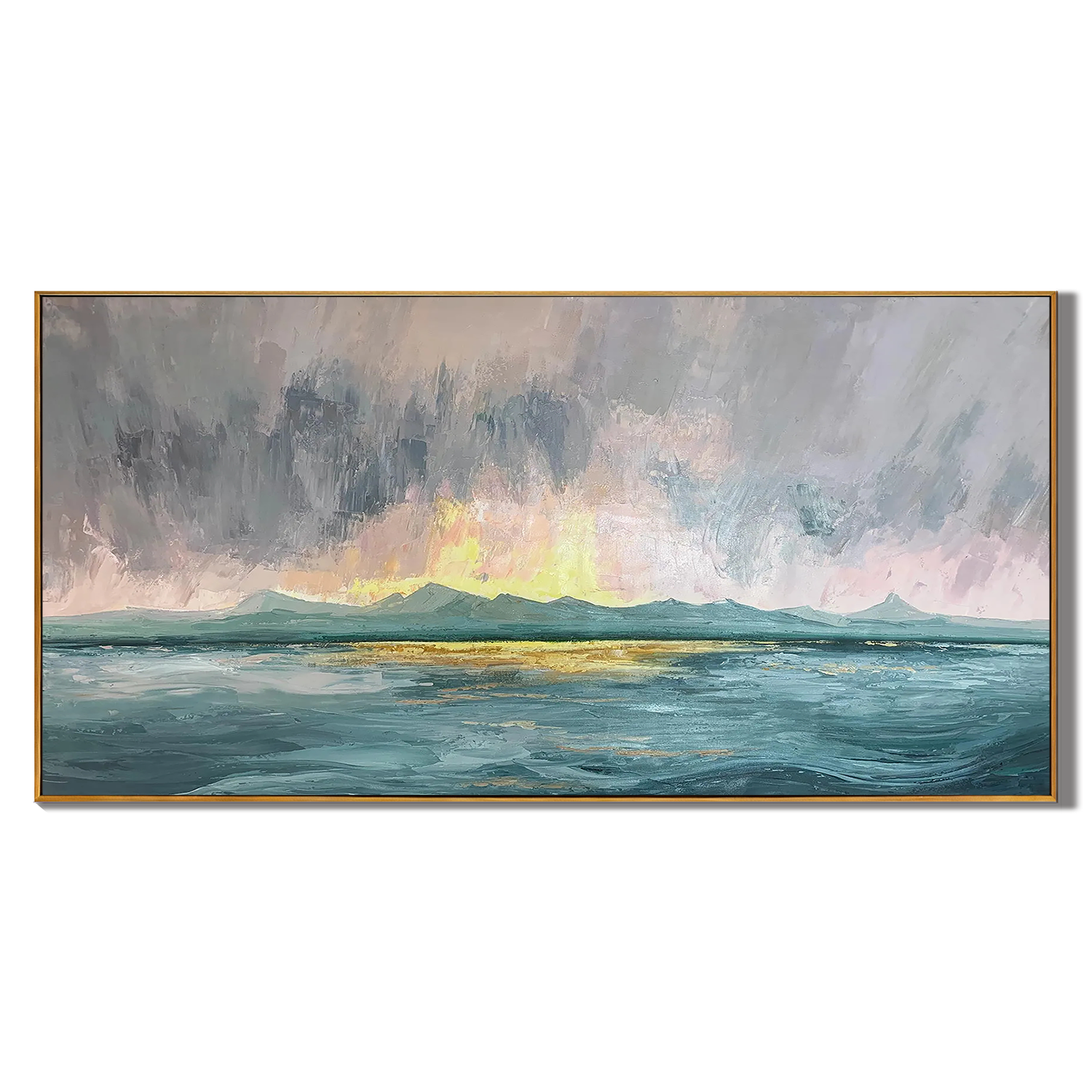 OCEAN GLOW: Panoramic 3D Heavy Texture Seascape Wall Art, Impressionist Sunrise Impasto