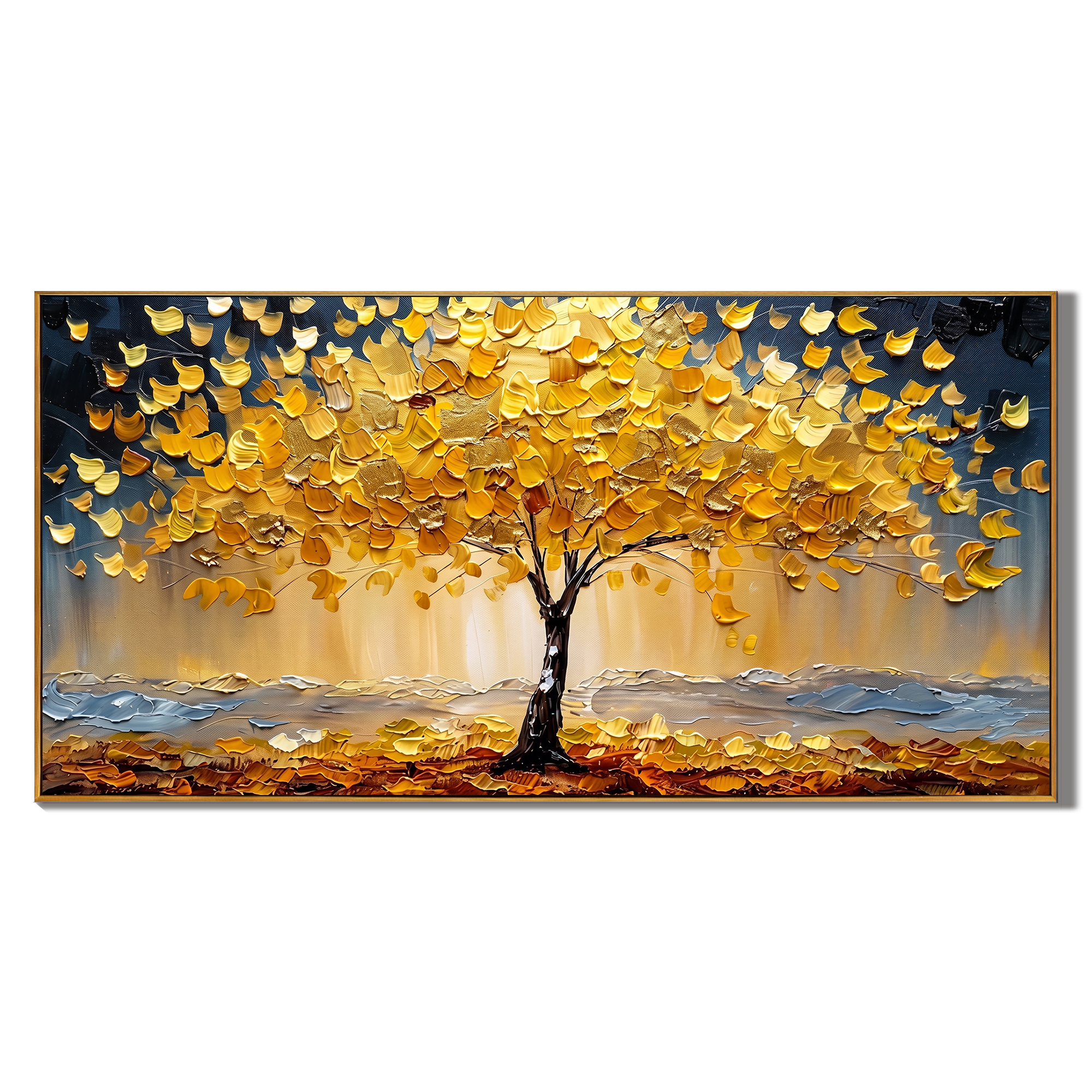 Gilded Abundance – Modern Luxury Oil Painting | Impasto Golden Tree of Life Living Room Art