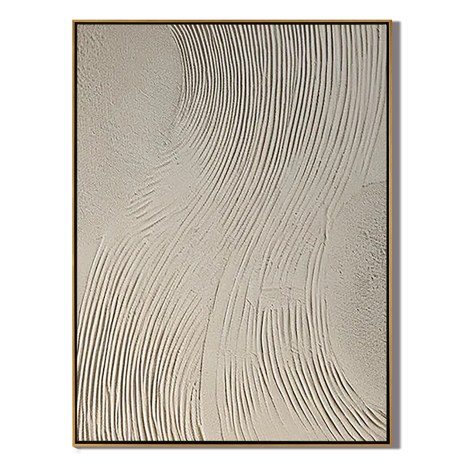 DESERT RHYTHM: Wabi-Sabi Wall Art, Hand-Painted Minimalist Beige Linear Plaster Relief 3D Heavy Texture Studio Art