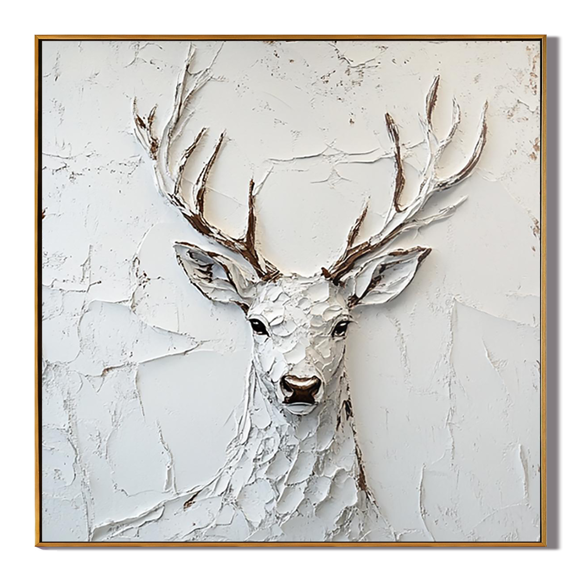 WINTER SPIRIT: 3D Heavy Texture White Deer Wall Art, Plaster Relief Stag Sculpture Art