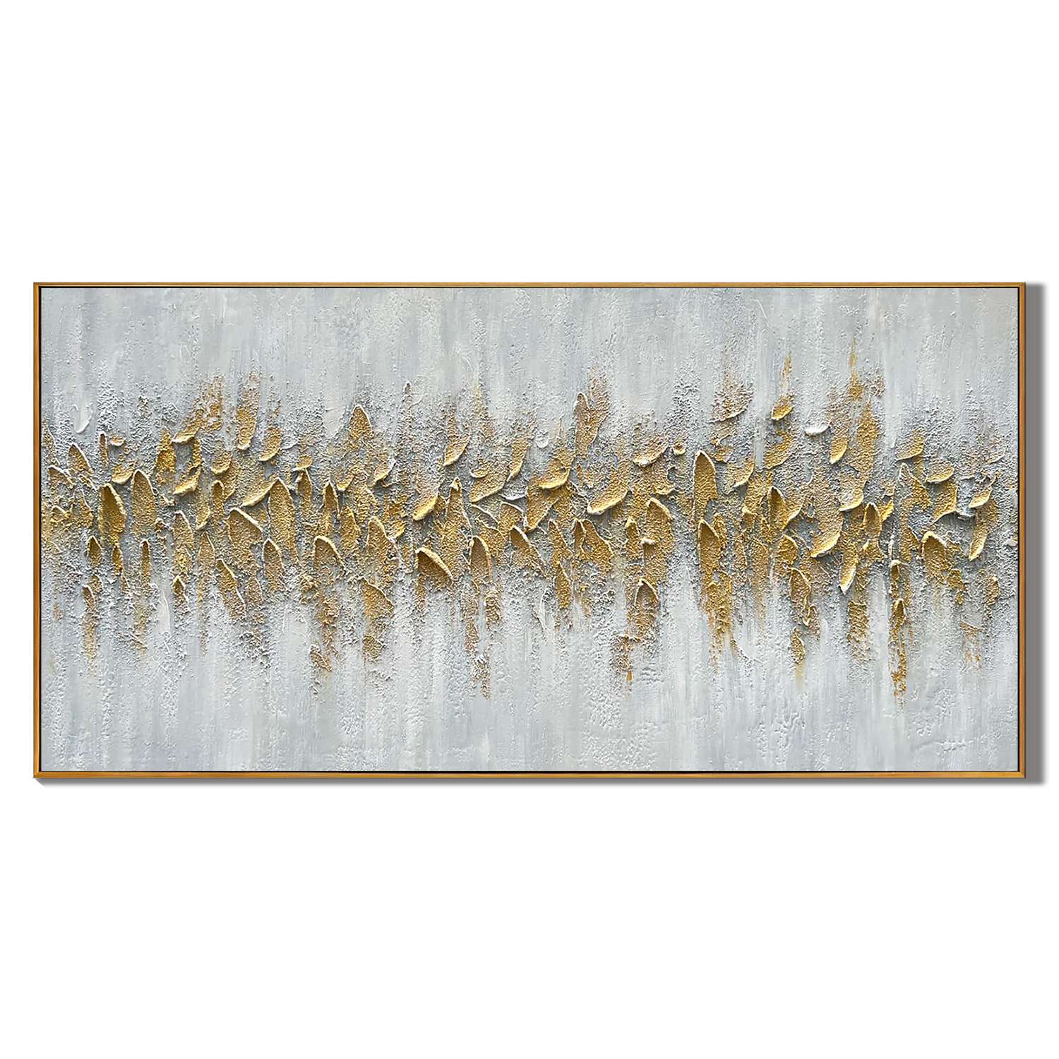 GILDED CURRENT: Luxury Palette Knife Gold Abstract Painting, Large Panoramic Wall Art