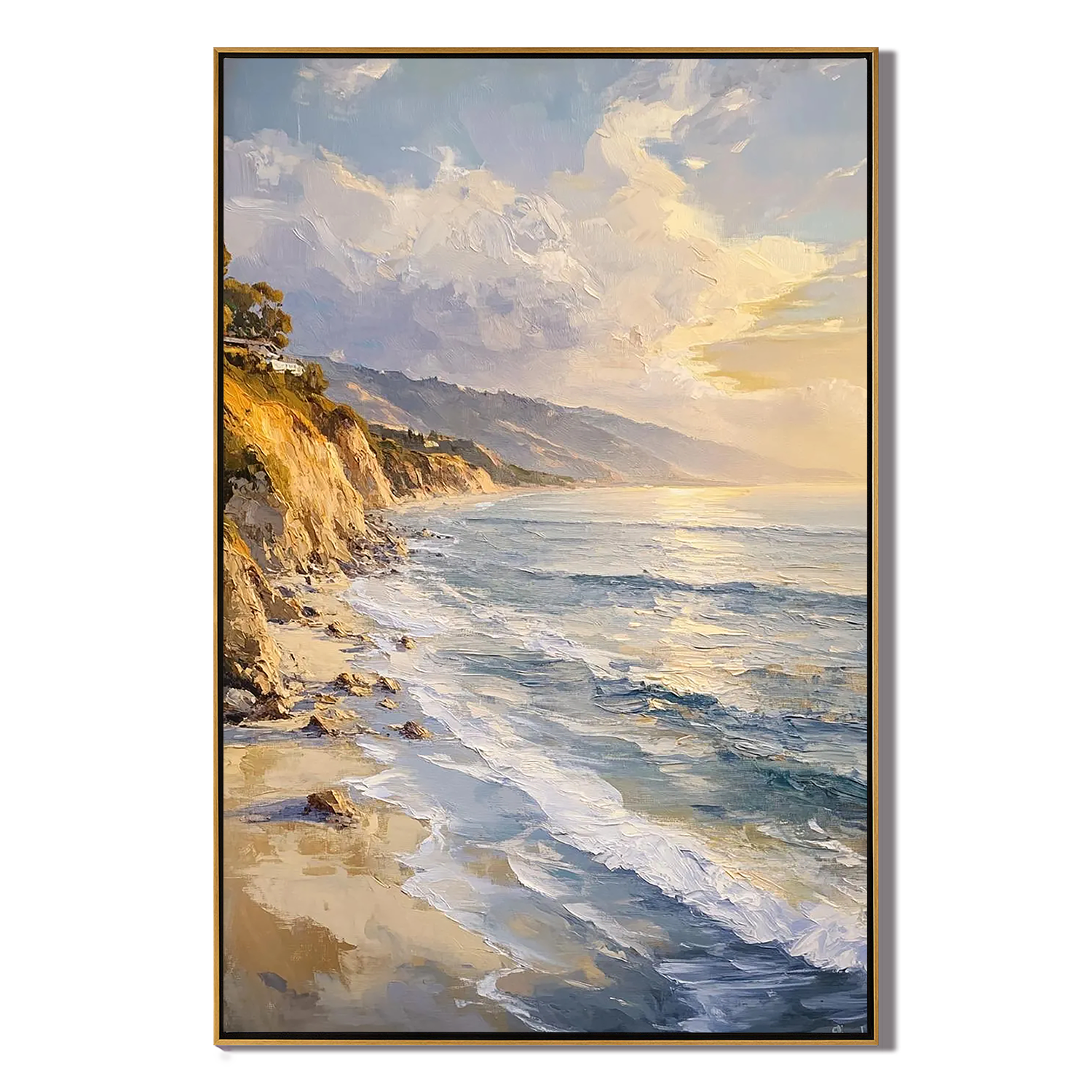 COASTAL DAWN: Seascape Wall Art, Hand-Painted Ocean Beach Waves Palette Knife Impressionist Textured Canvas Painting