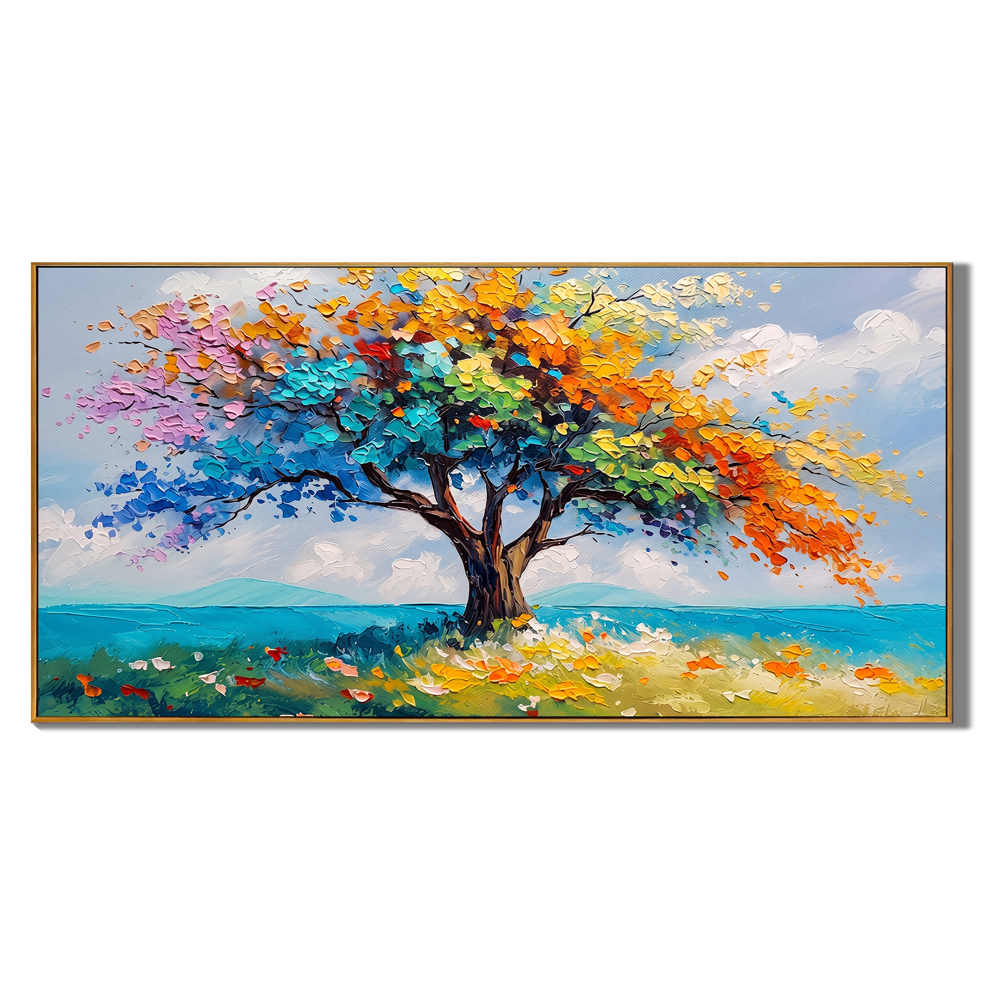 Colors of Life – Modern Impasto Colorful Tree of Life Landscape | Vibrant Living Room Wall Art