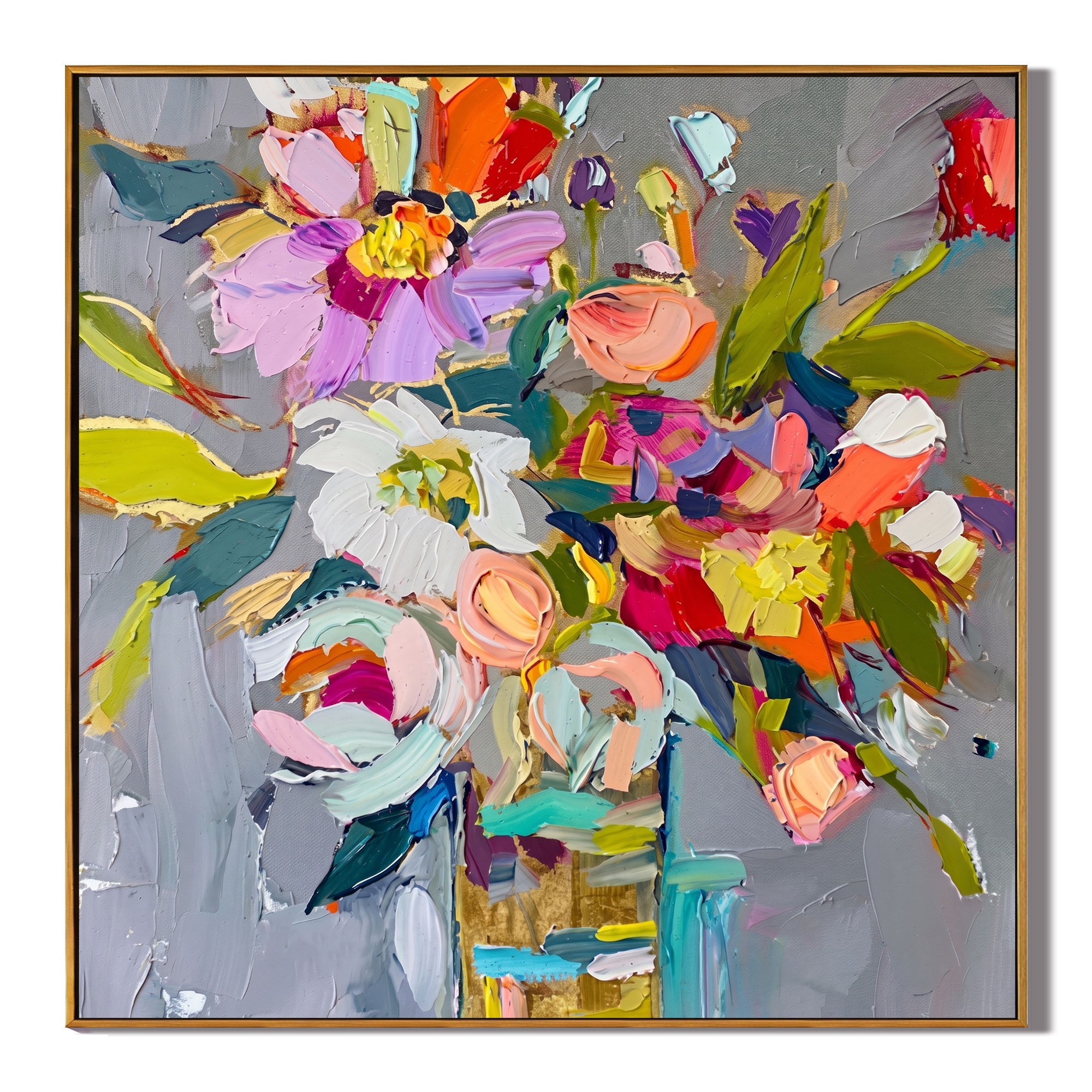 Vibrant Rhapsody – Modern Colorful Abstract Floral Oil Painting | Creative Textured Bedroom Art