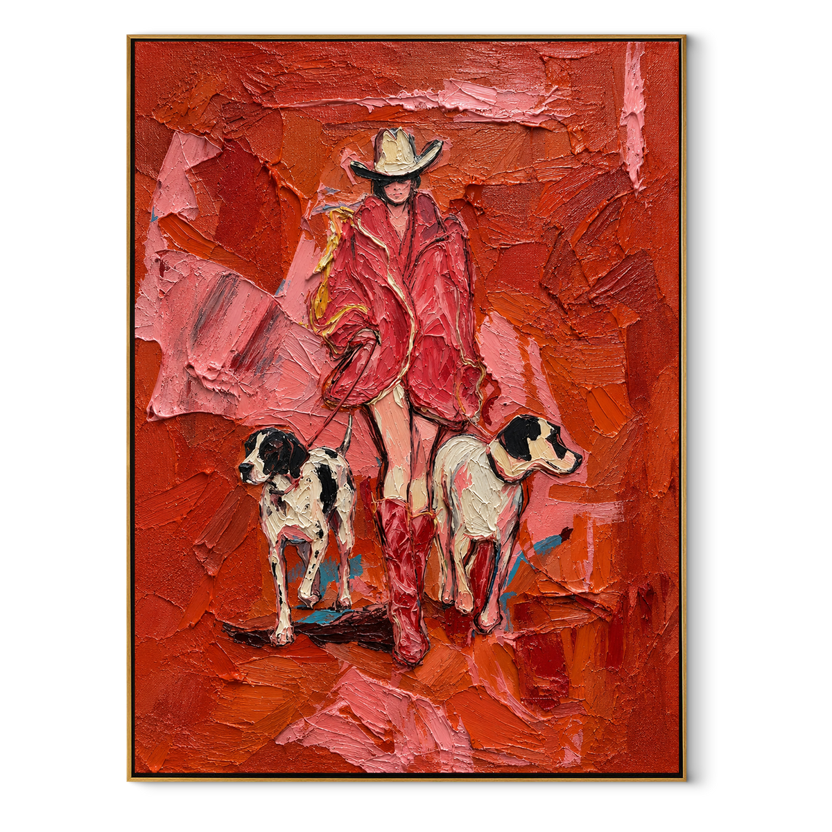 Best Companion – Cowgirl with White Dog Painting | Vintage Americana Vertical Art