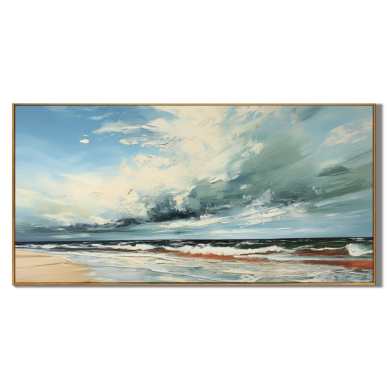 OCEAN STORM: Panoramic 3D Heavy Texture Seascape Wall Art, Modern Coastal Impasto Relief