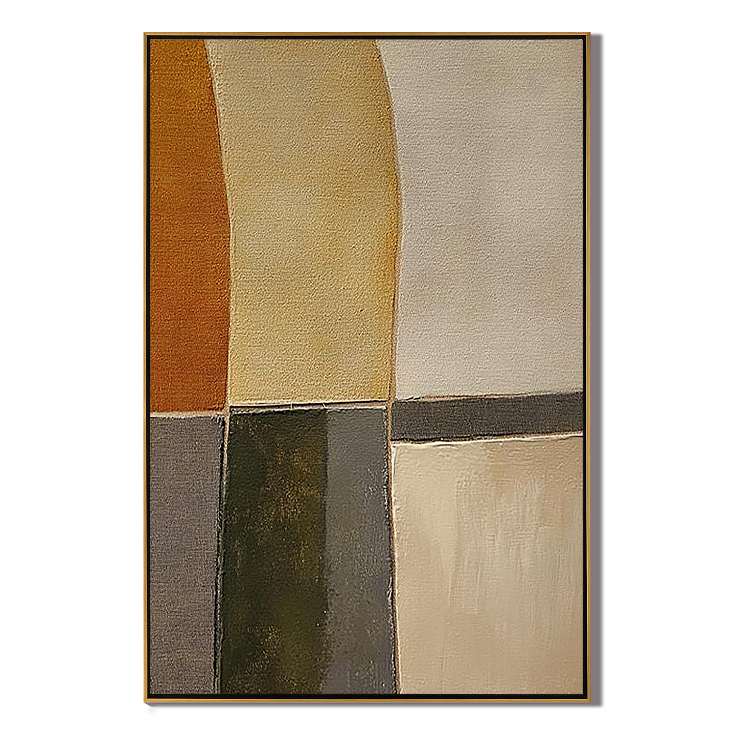 MID-CENTURY BLOCKS: Minimalist Wall Art, Hand-Painted Modern Abstract Ochre and Grey Textured Gallery Art