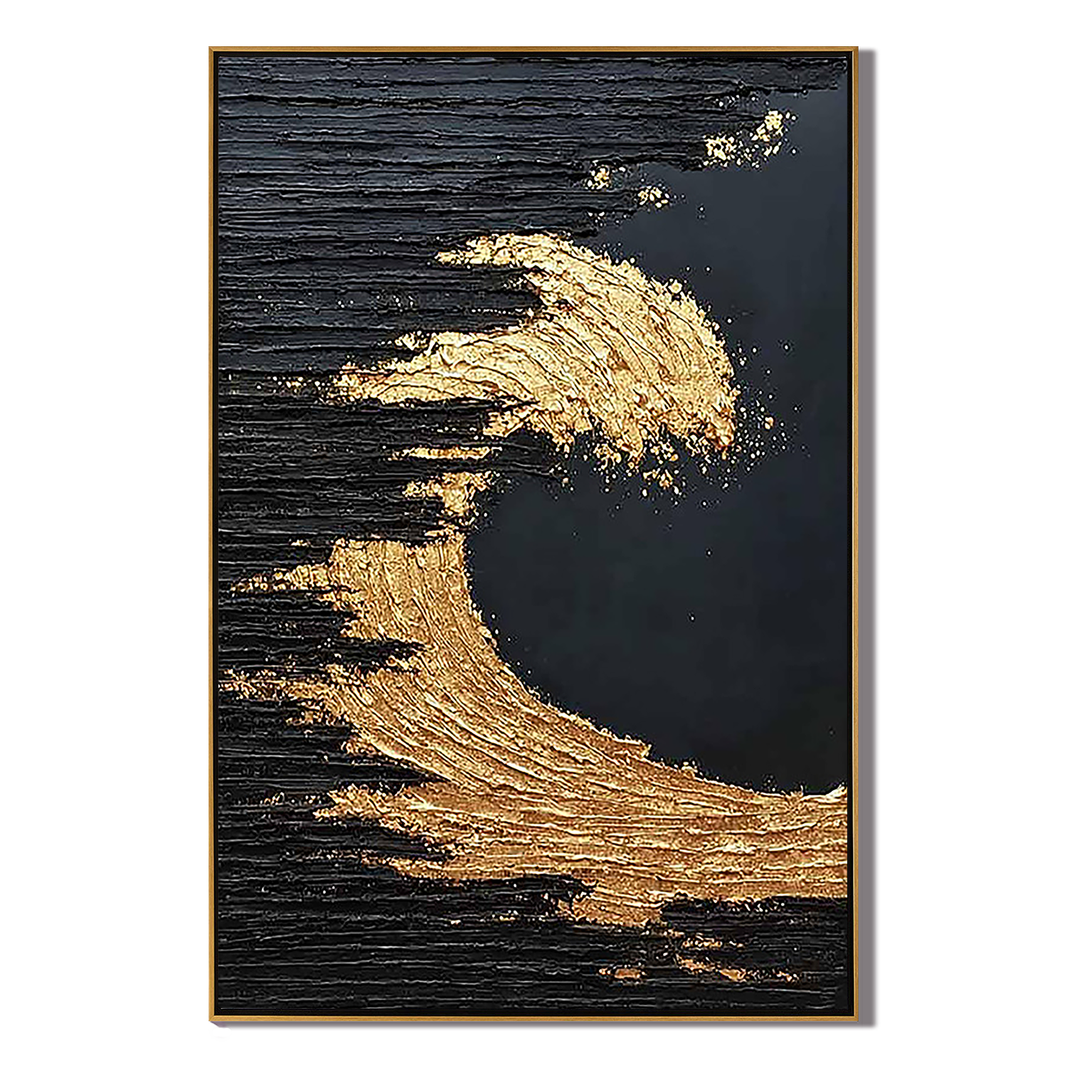 Golden Surge – Modern Black-and-Gold Textured Painting | Light-Luxury Abstract Hallway Art