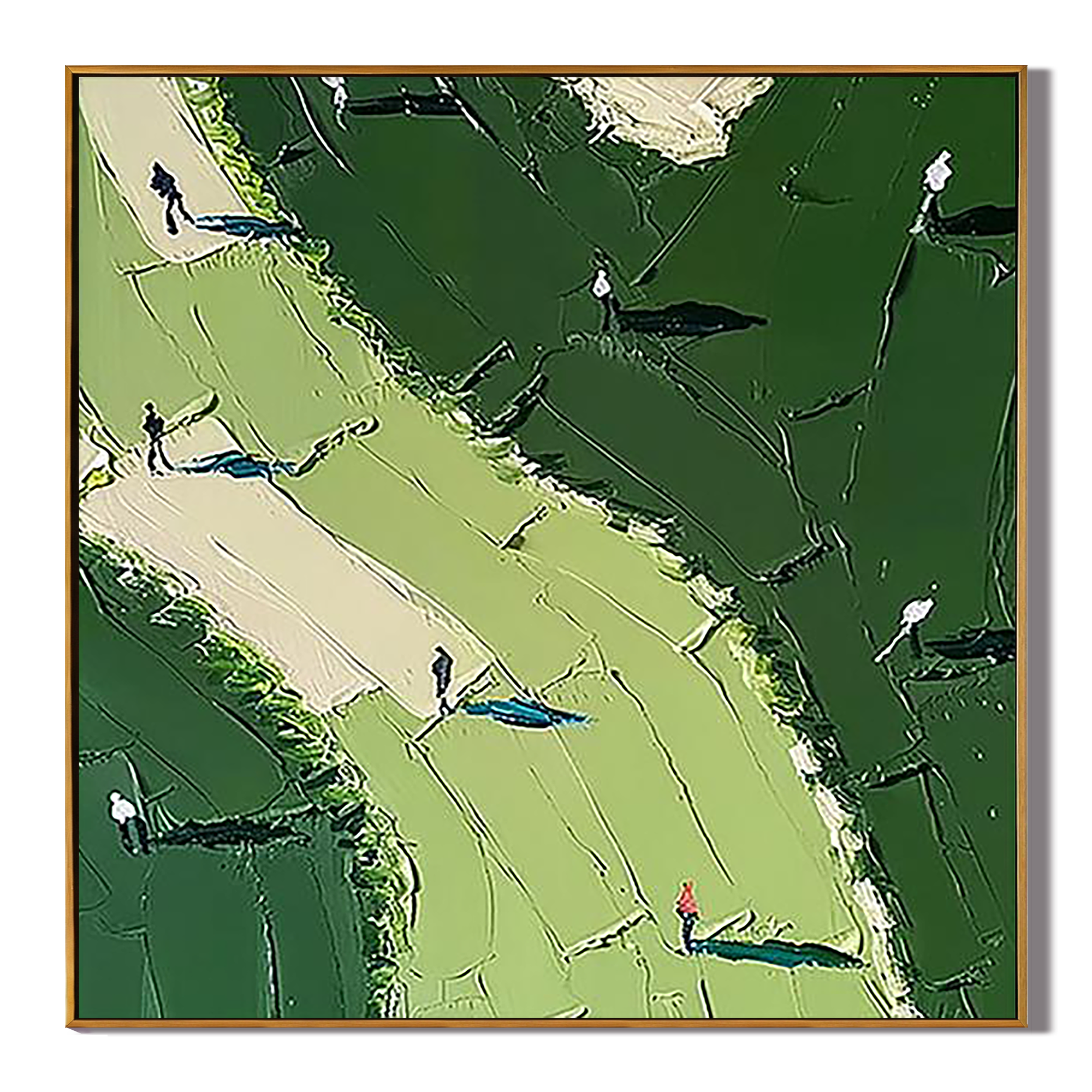 DEEP FAIRWAY: Sport Wall Art, Hand-Painted Forest Green 3D Heavy Texture Golf Course Athletes Canvas Painting
