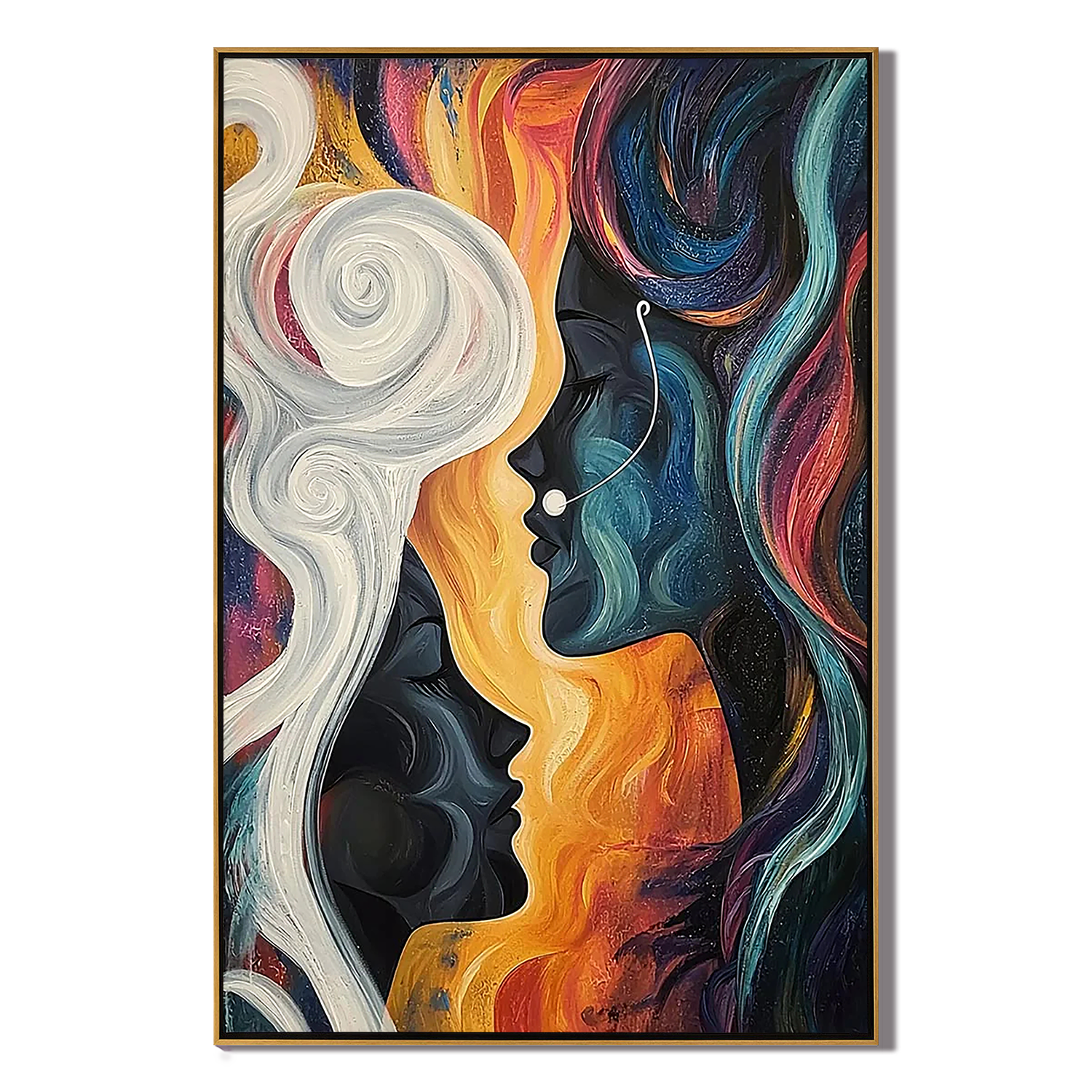 MYSTIC FACES: People Portrait Art, Hand-Painted Multicolored Surrealist Face Profile 3D Textured Canvas Art