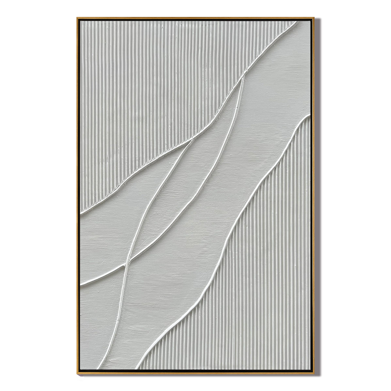 LINEAR SILENCE: Modern 3D Linear Plaster Wall Art, Minimalist Wave Relief Painting