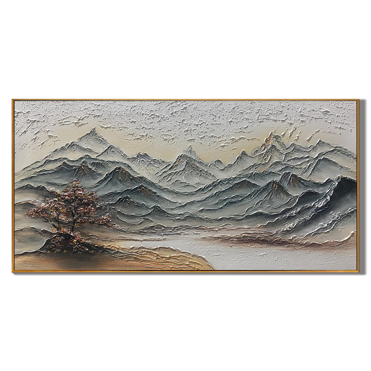 EARTHEN RIDGE: Mountain Wall Art, Hand-Painted Brown Alpine Ridge Palette Knife Heavy Texture Oil Painting