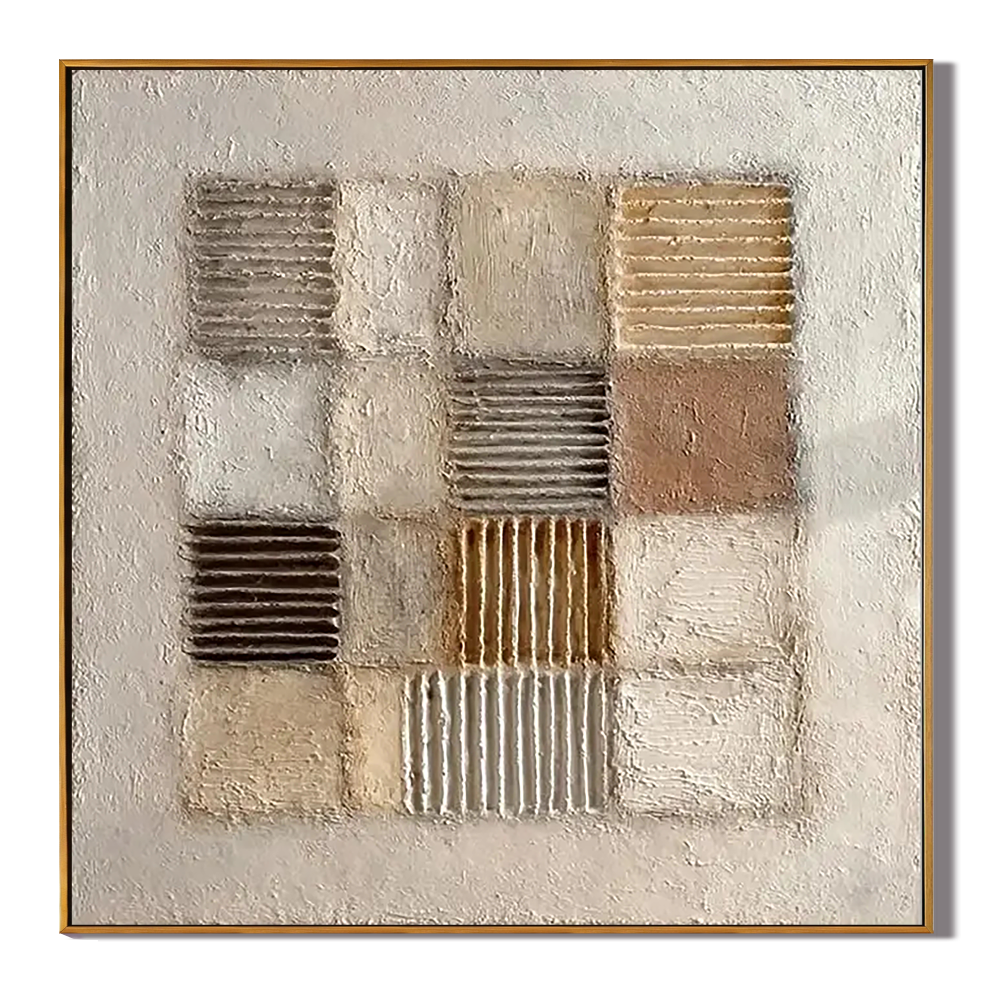 SAND GRID: Modern Square 3D Heavy Texture Wabi-Sabi Wall Art, Neutral Plaster Relief Mosaic