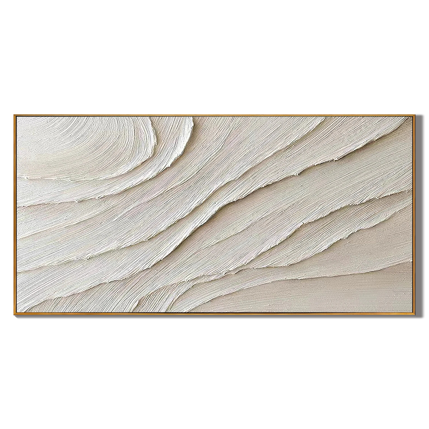 DESERT RHYTHM: Minimalist Wall Art, Hand-Painted Horizontal Creamy White Fluid Plaster Lines 3D Heavy Texture Studio Art
