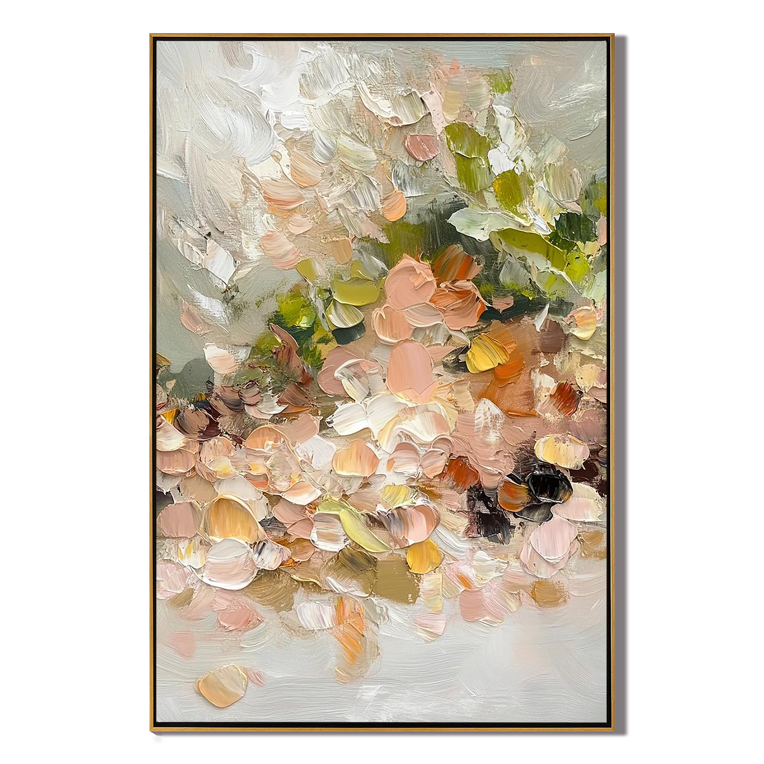 CREAMY MEADOW: Floral Wall Art, Hand-Painted Minimalist Beige and Apricot 3D Impasto Heavy Texture Gallery Art