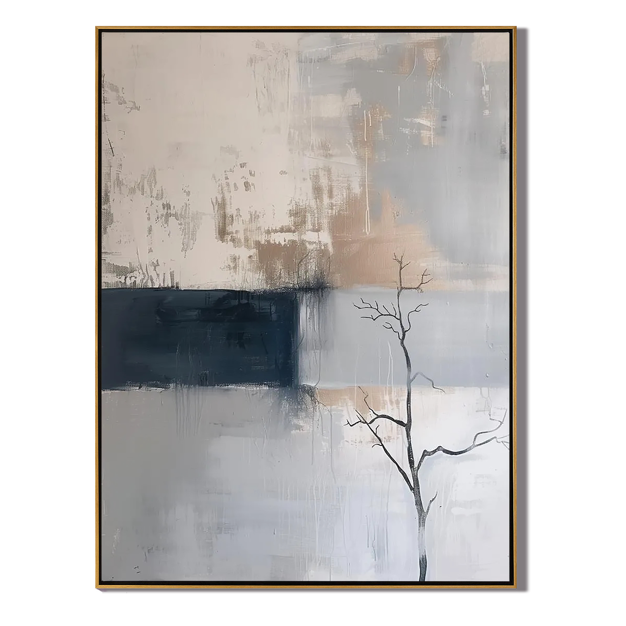 SILENT BRANCH: Wabi-Sabi Abstract Wall Art, Modern Neutral Grey & Sand Textured Canvas