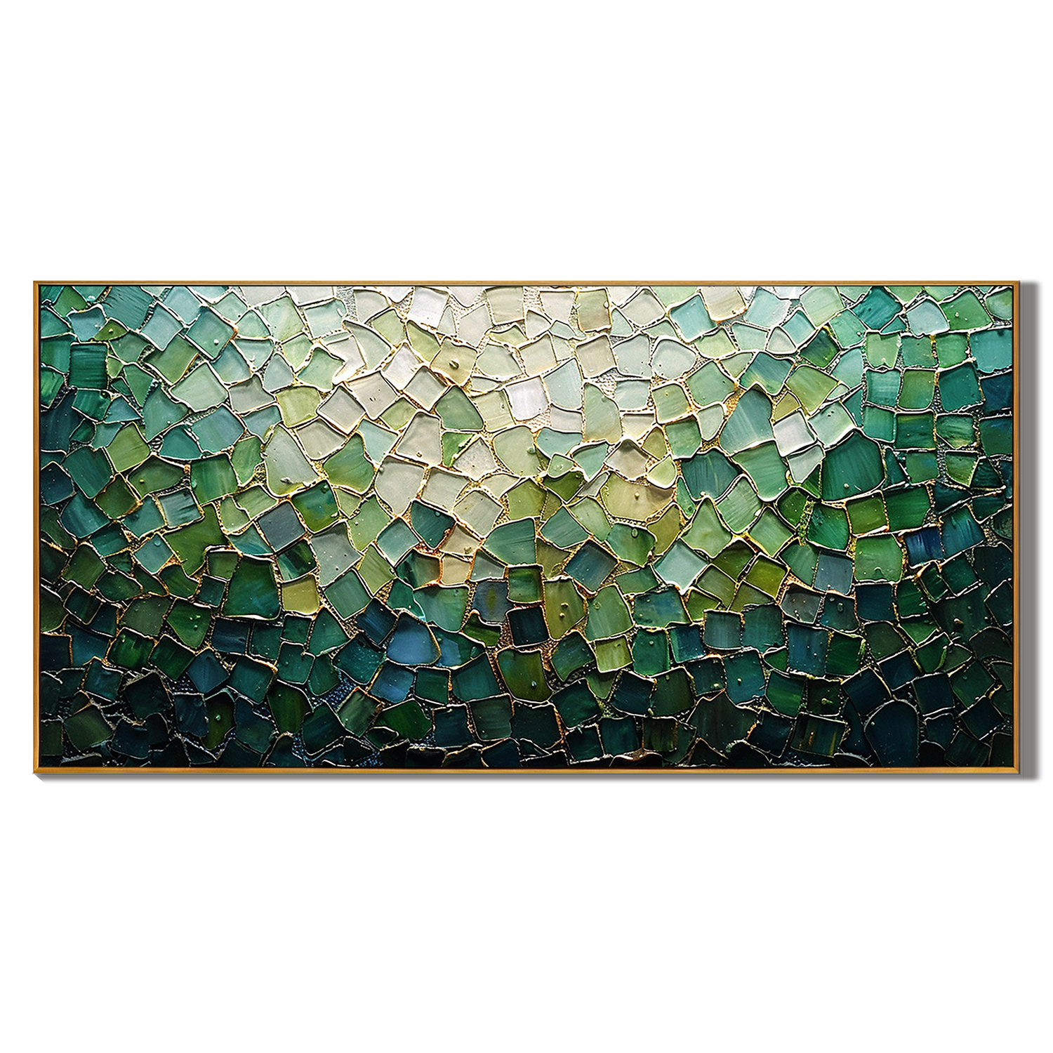 EMERALD MOSAIC: Texture Wall Art, Hand-Painted Horizontal Emerald Green and Mint 3D Plaster Relief Heavy Texture Studio Art