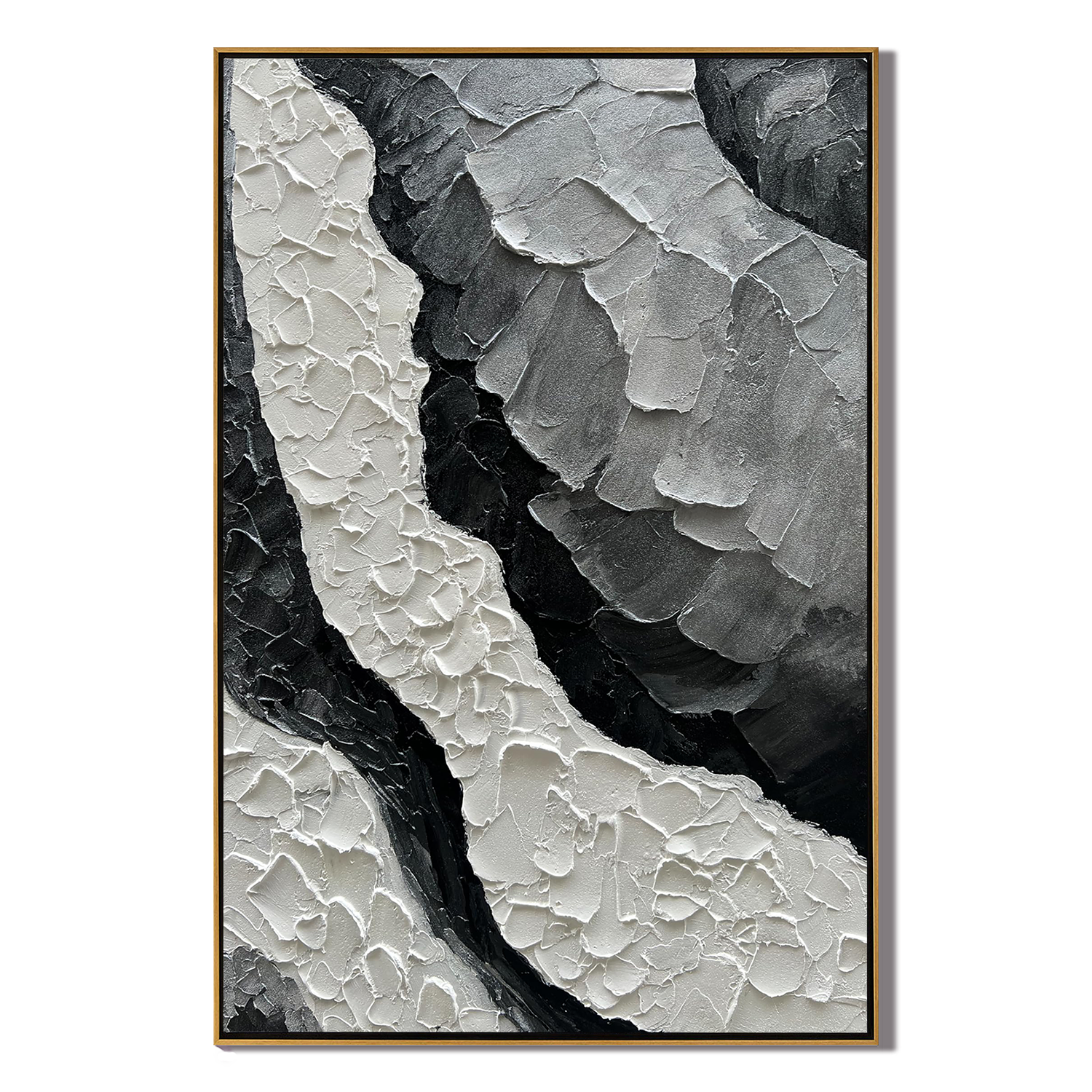 NOIR RIDGE: 3D Heavy Texture Black & White Wall Art, Modern Plaster Relief Abstract