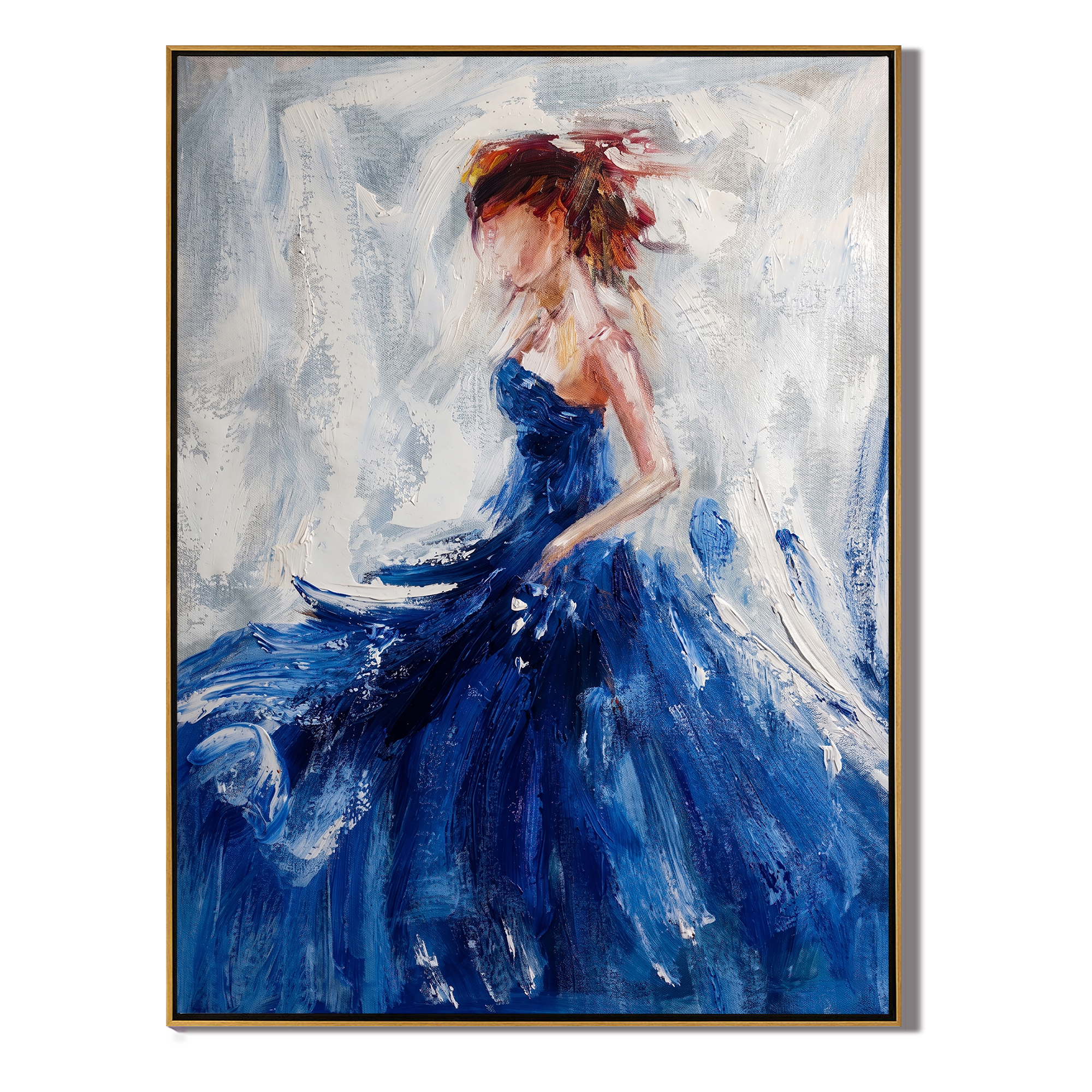 Azure Silhouette – Modern Impressionist Figure Oil Painting | Elegant Woman in Blue Gown Bedroom Art