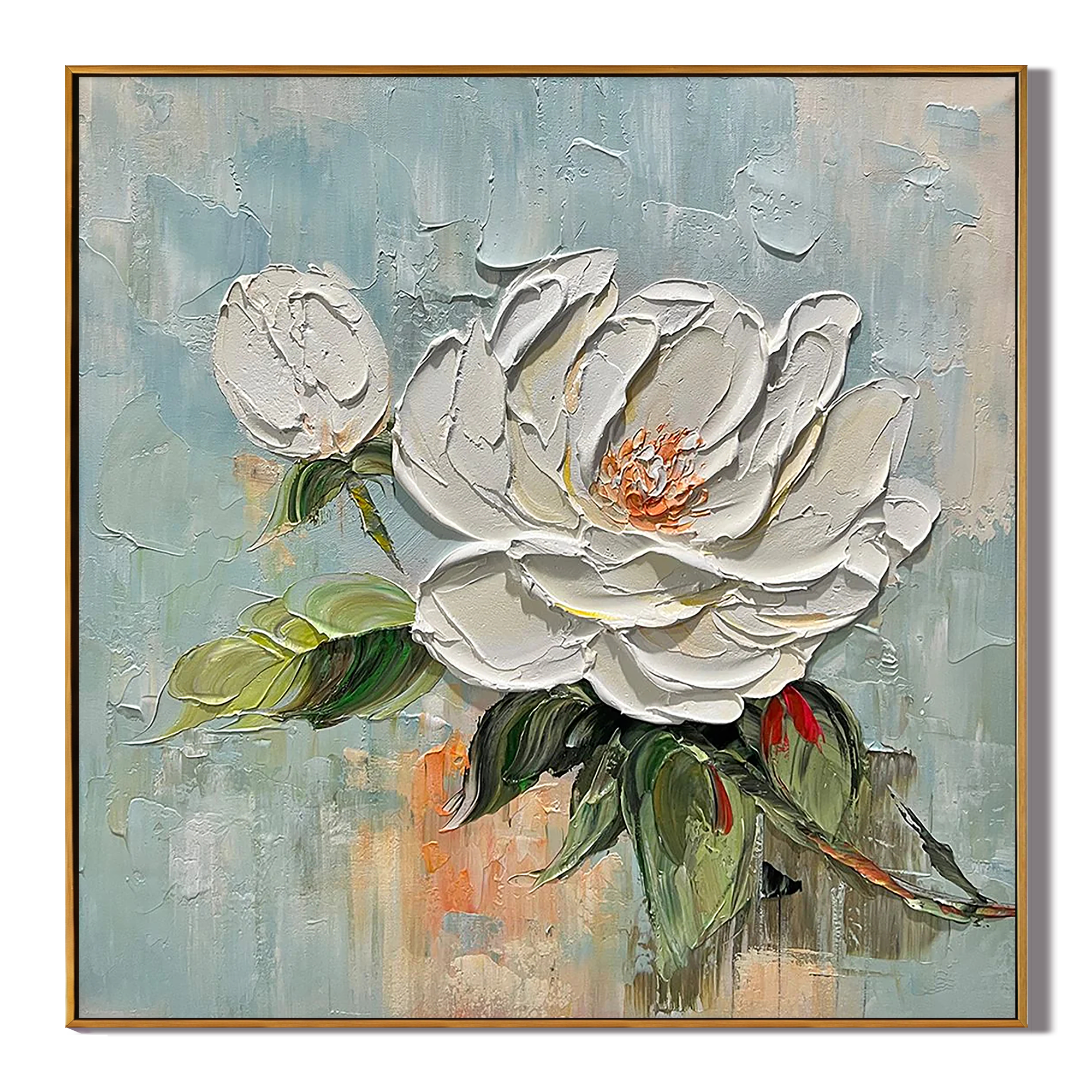 BLOOMING MUSE: 3D Heavy Texture Peony Wall Art, White Petal Relief Oil Painting