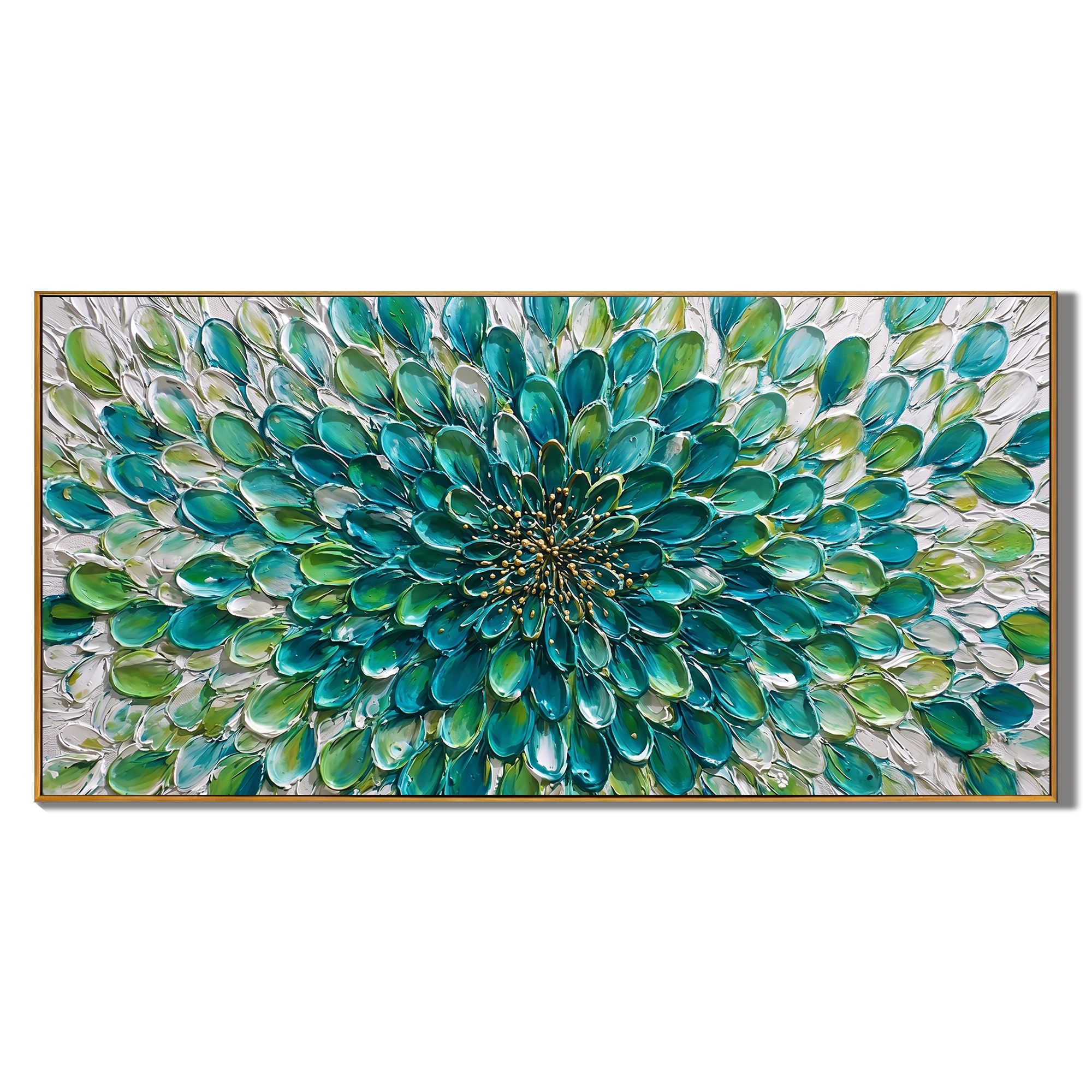 Emerald Rhythm – Modern Impasto Abstract Oil Painting | Textured Floral Panorama Living Room Art