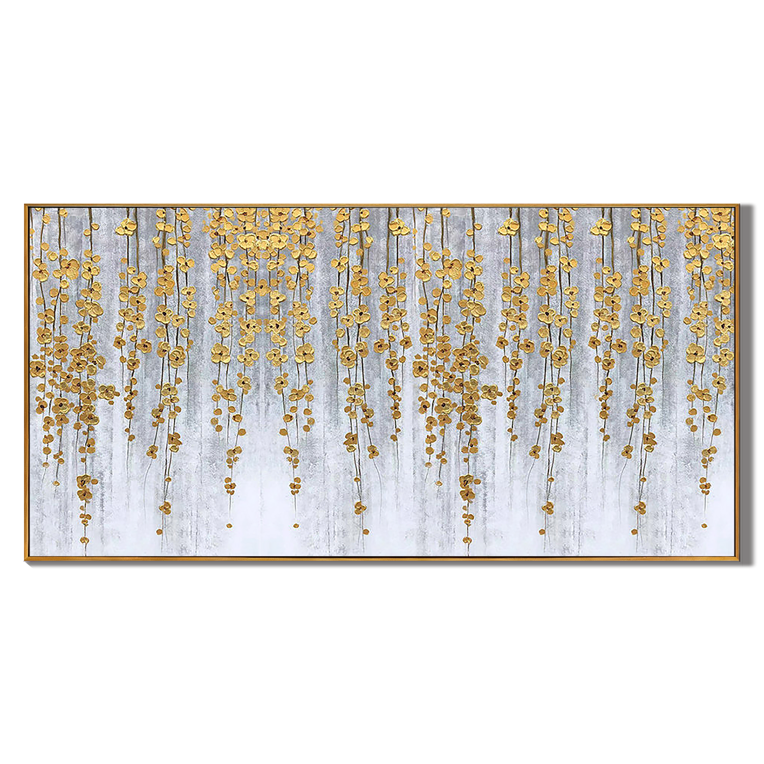 GOLDEN CASCADE: Floral Wall Art, Luxury Gold Foil Hanging Vine Style Hand-Painted Textured Gallery Art