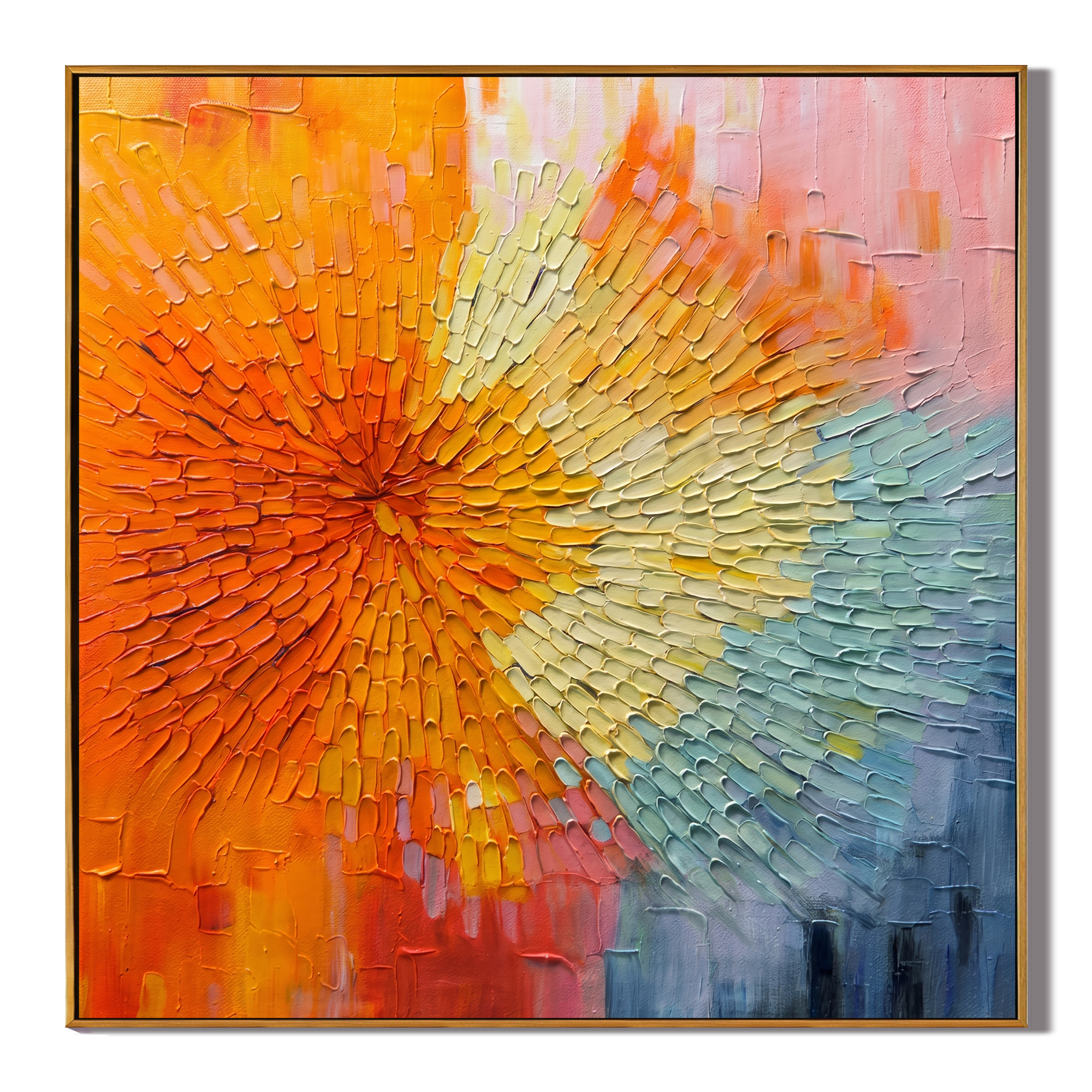 Radiant Flare – Modern Heavy Impasto Centripetal Abstract Oil Painting | Creative Vibrant Hallway Art