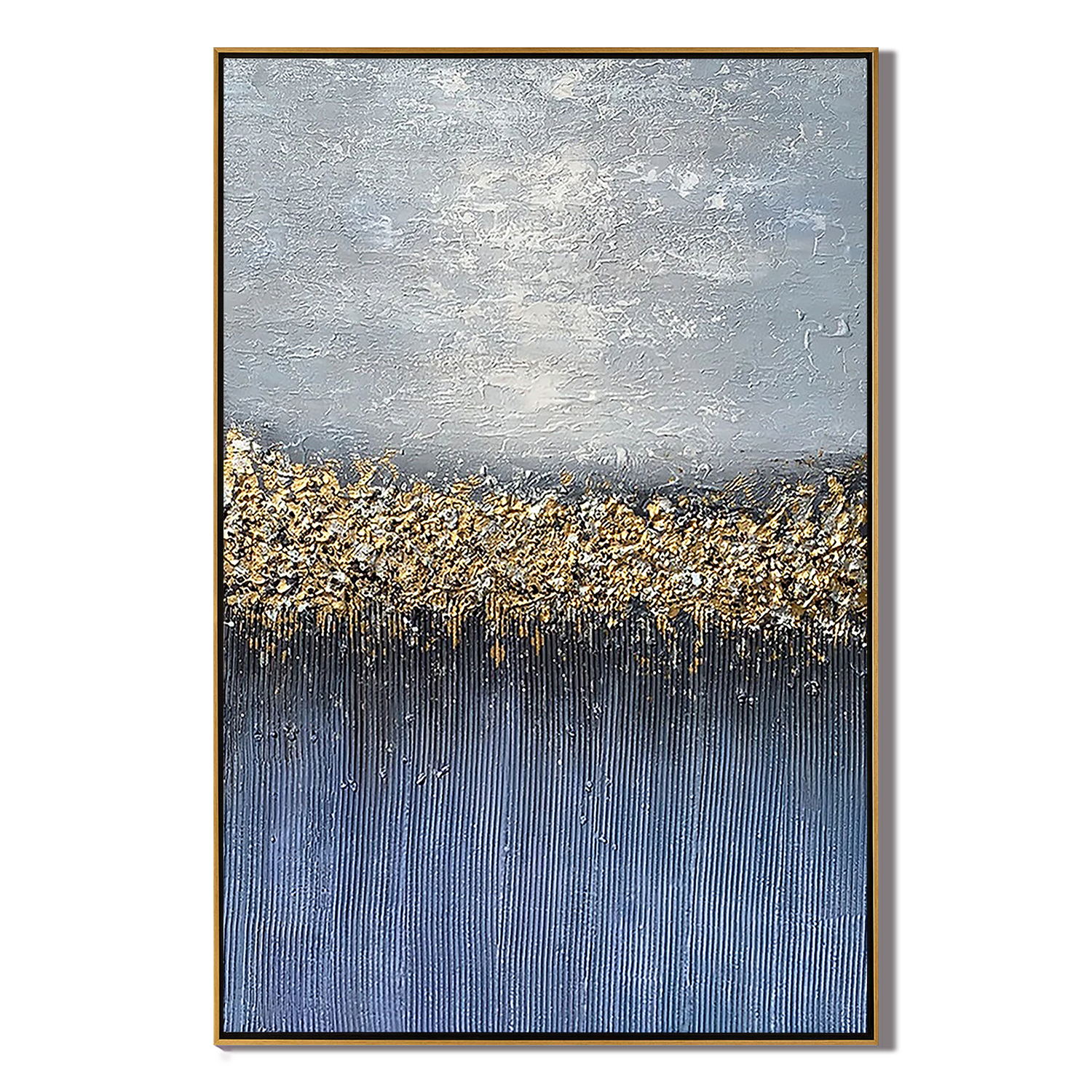 GALACTIC REFLECTION: Texture Wall Art, Hand-Painted Navy Blue and Gold Foil Starry Sky 3D Plaster Effect Heavy Texture Studio Art