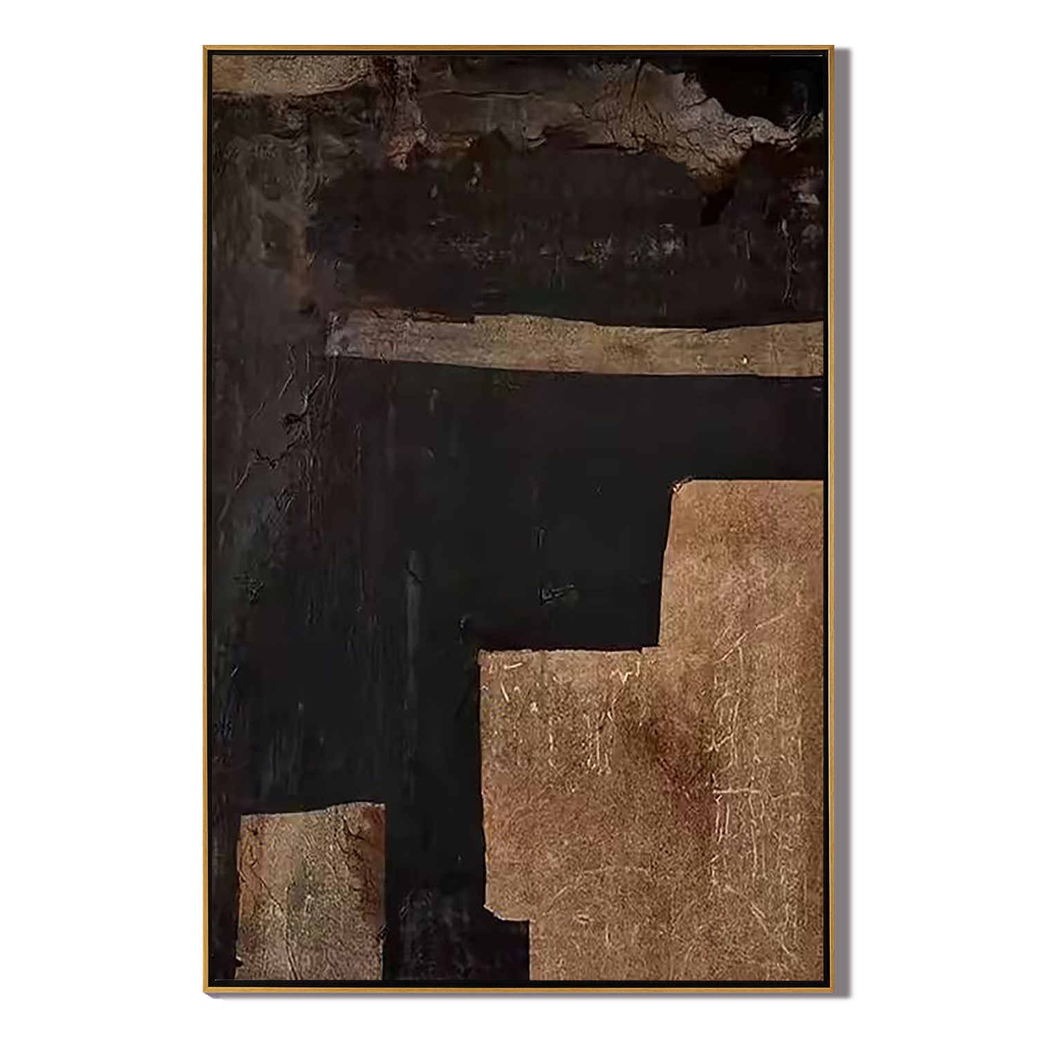 Time Fault Line – Wabi-Sabi Style Black-and-Gold Texture Painting | Modern Industrial-Style Hallway Art